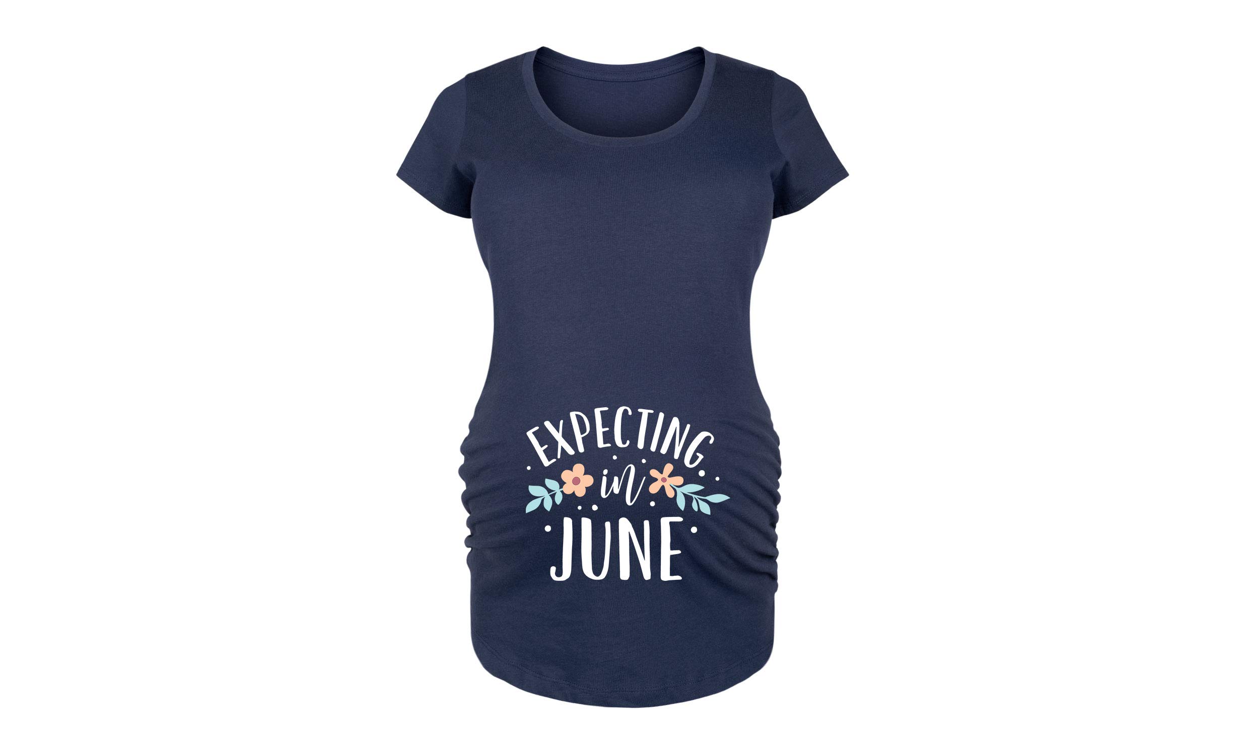 Bloom Maternity - June Due Date Maternity Scoop Neck T-Shirt - Soft Cotton Pregnancy Top for Expecting Moms - Perfect for Casual Wear, Baby Showers & Maternity Photos