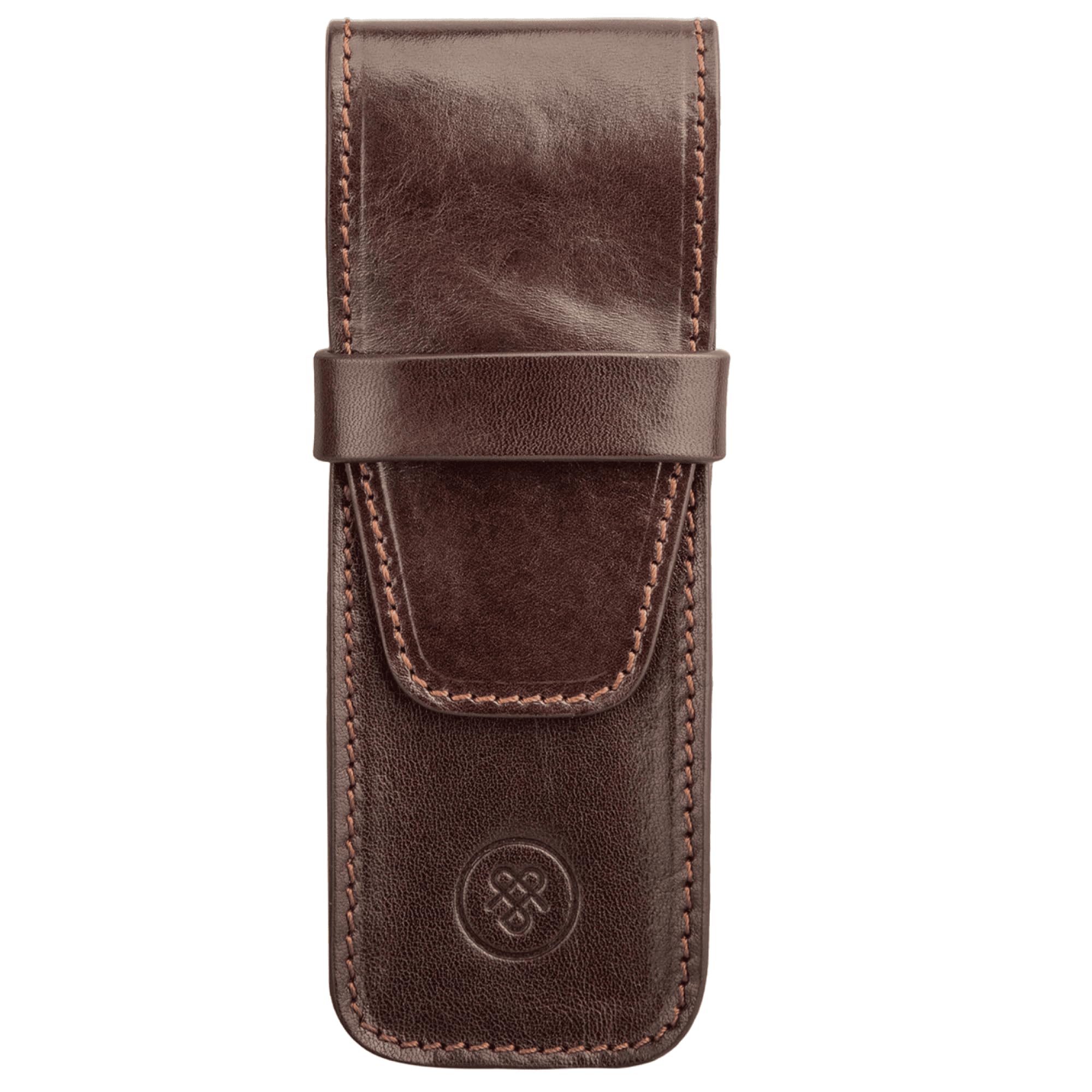 Maxwell Scott Premium Leather Fountain Pen Case Holder for 3 Pens - Handmade in Italy - Pienza Dark Brown - Perfect for Office, Travel & Gift Giving