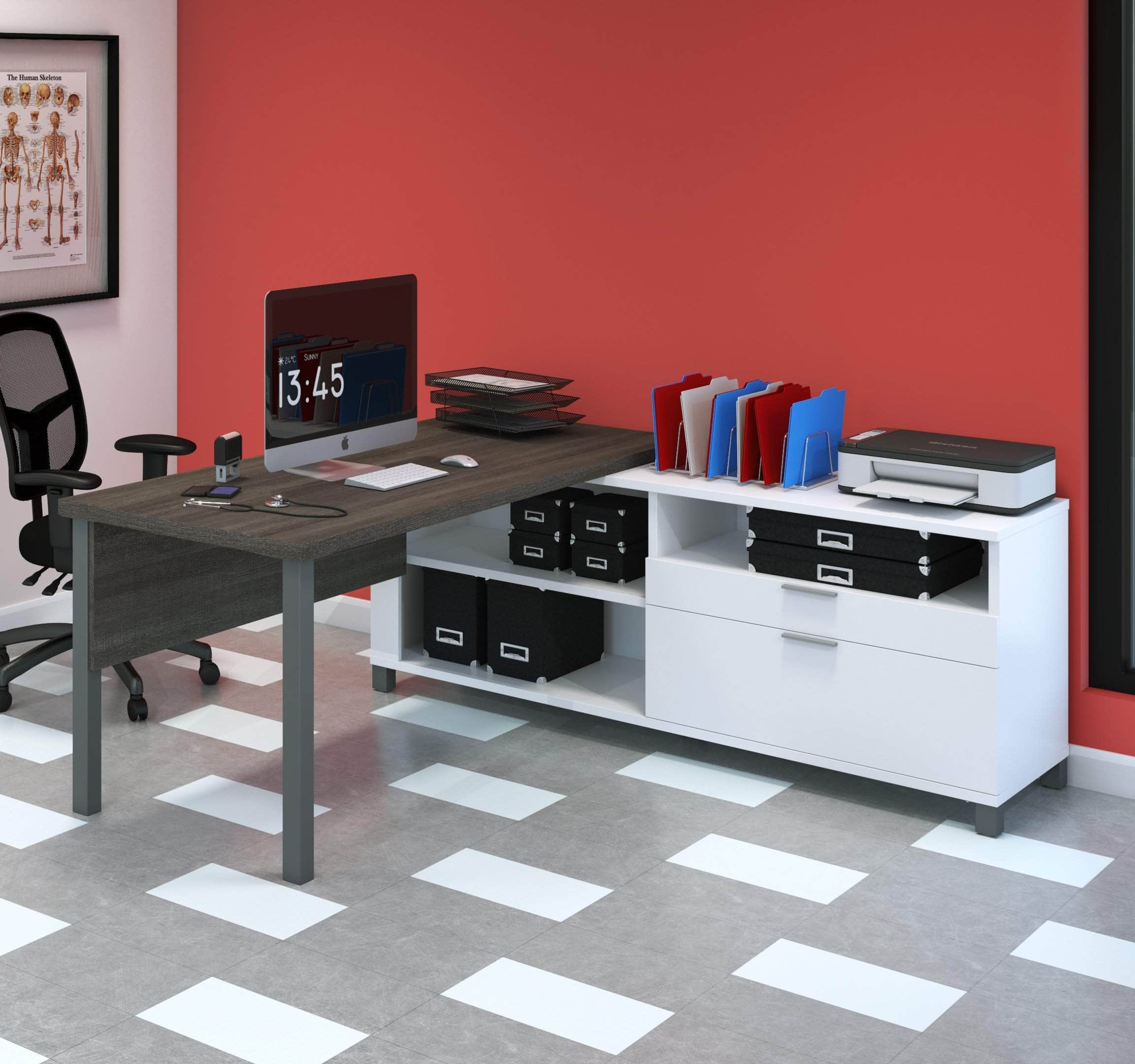 Pro Linea L Shaped Desk - Modern Bark Grey & White Home Office Computer Workstation | Perfect for Small Spaces, Gaming & Remote Work