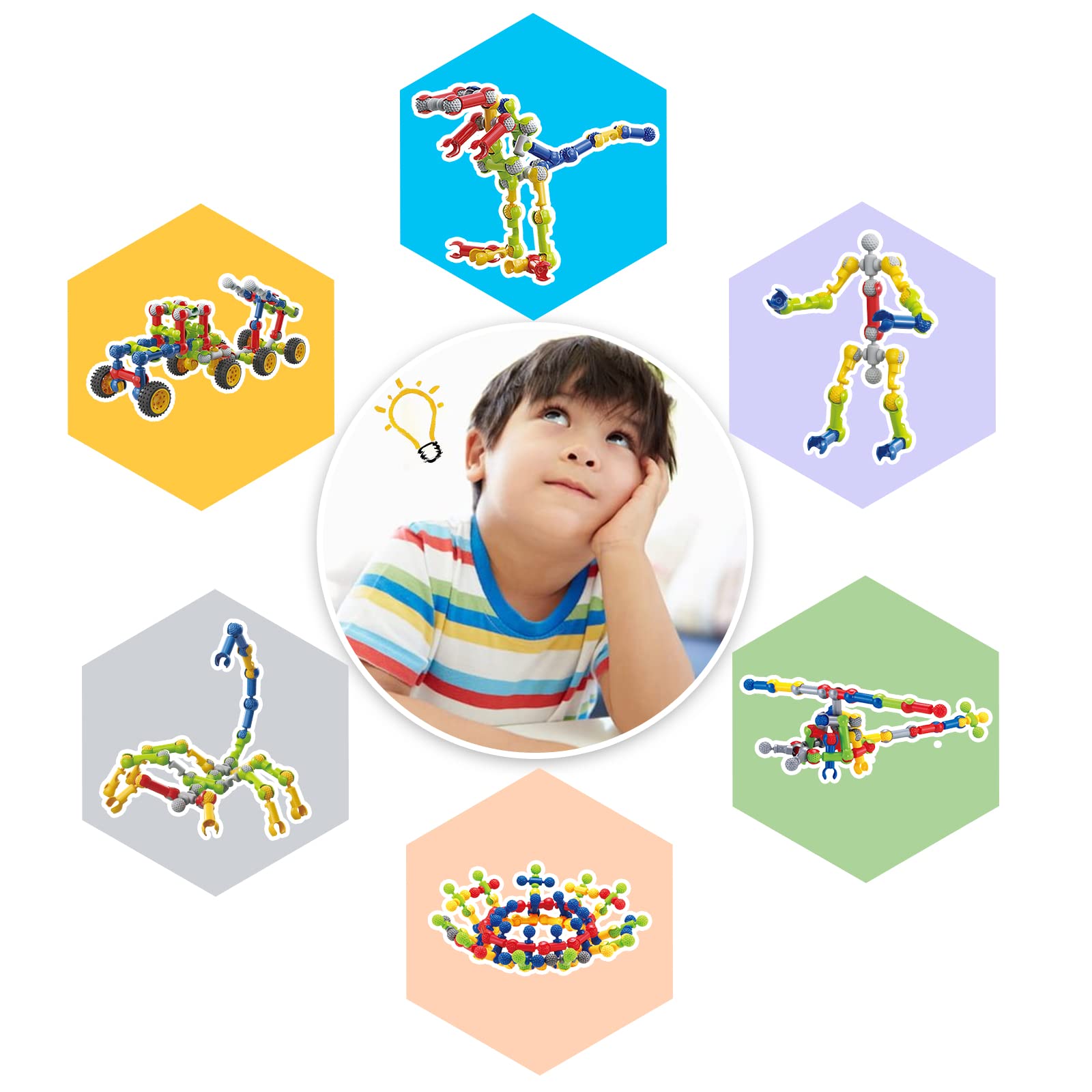 170 Pcs STEM Building Blocks Toys for Kids Ages 3-9 with Storage Box & Idea Guide - Creative Educational Construction Set for Boys & Girls - Perfect for Birthday, Christmas Gifts & Classroom STEM Activities
