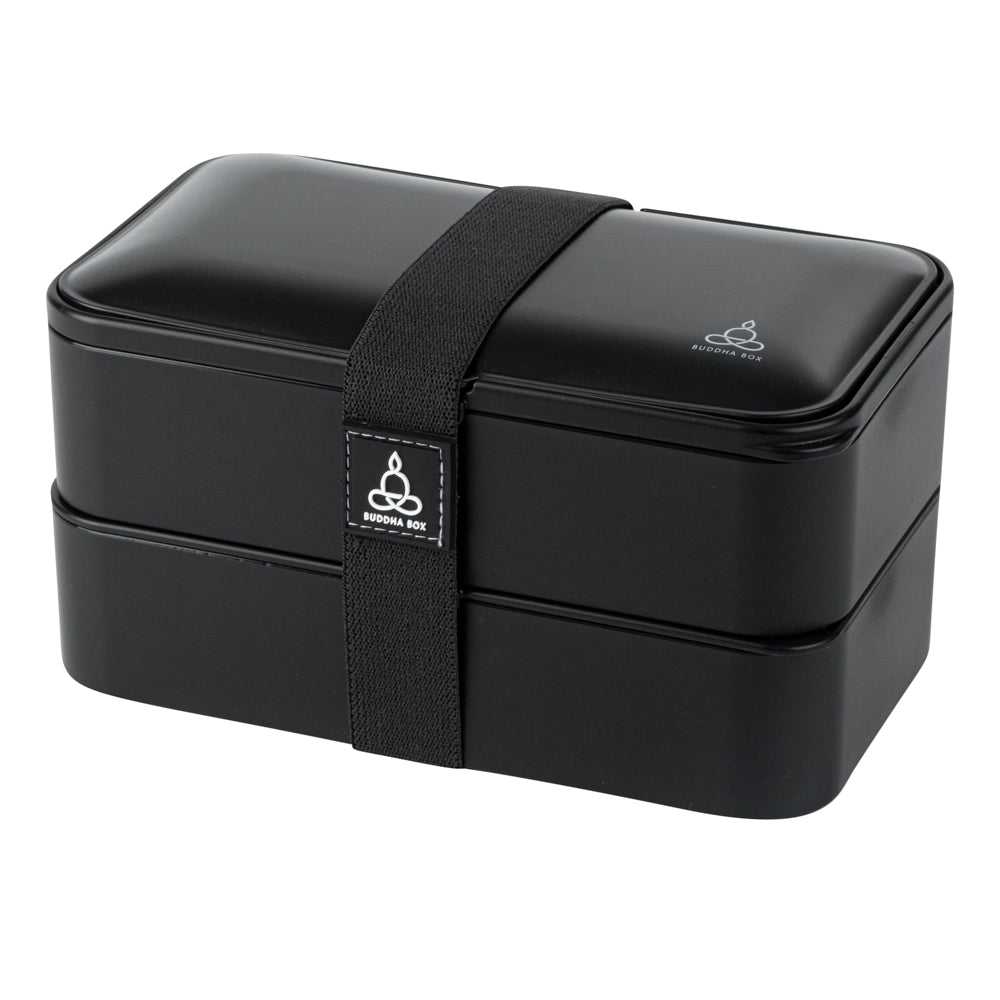Bento Tek 41 oz Black Buddha Box - All-in-One Lunch Container with Utensils & Sauce Cup (7.25