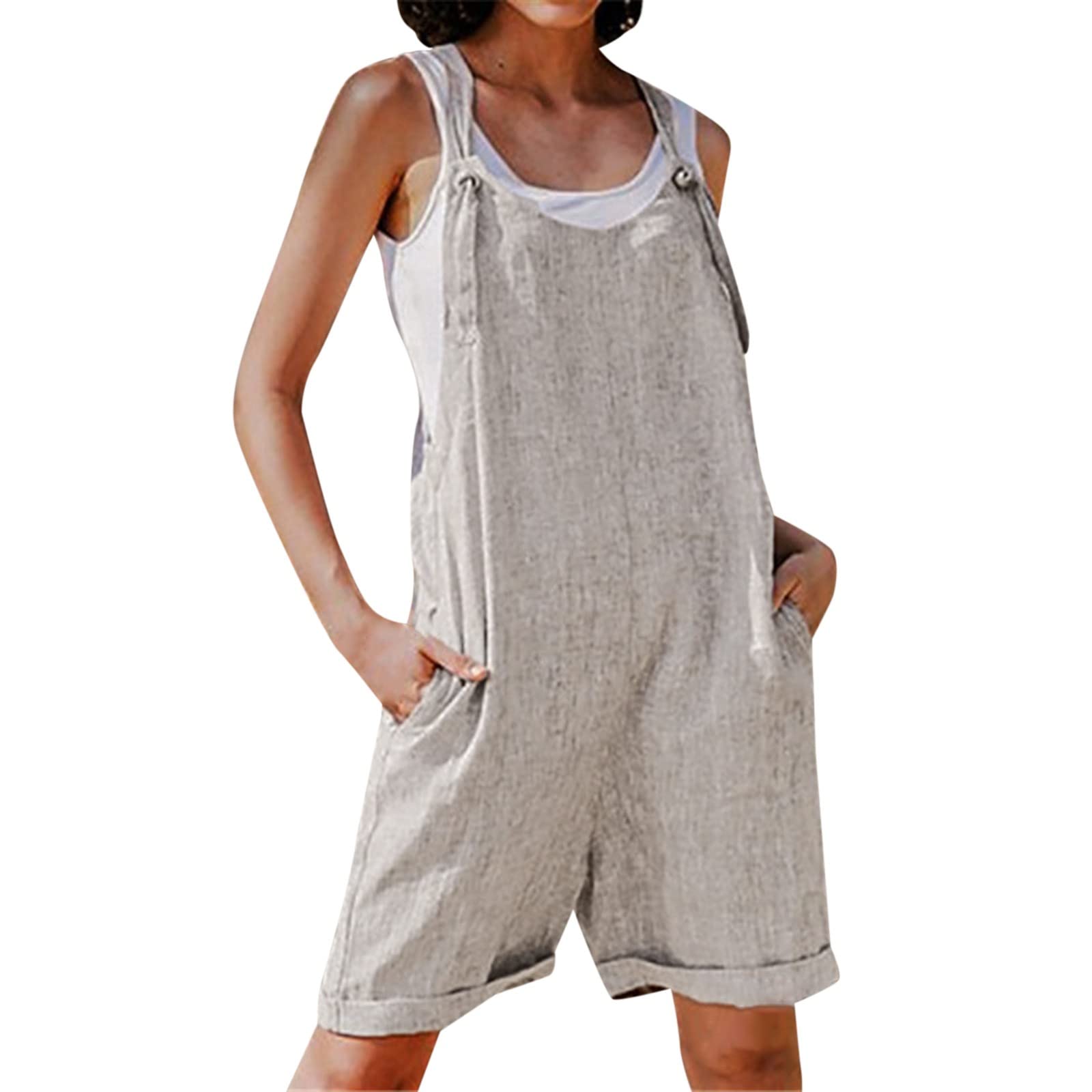 2023 Women's Cotton Linen Jumpsuit Dungarees - Stylish Romper Top & Pinafore Square Apron for Gardening, Work & Casual Wear | Comfortable Culottes for Women | Perfect for Outdoor Activities, DIY Projects & Everyday Fashion