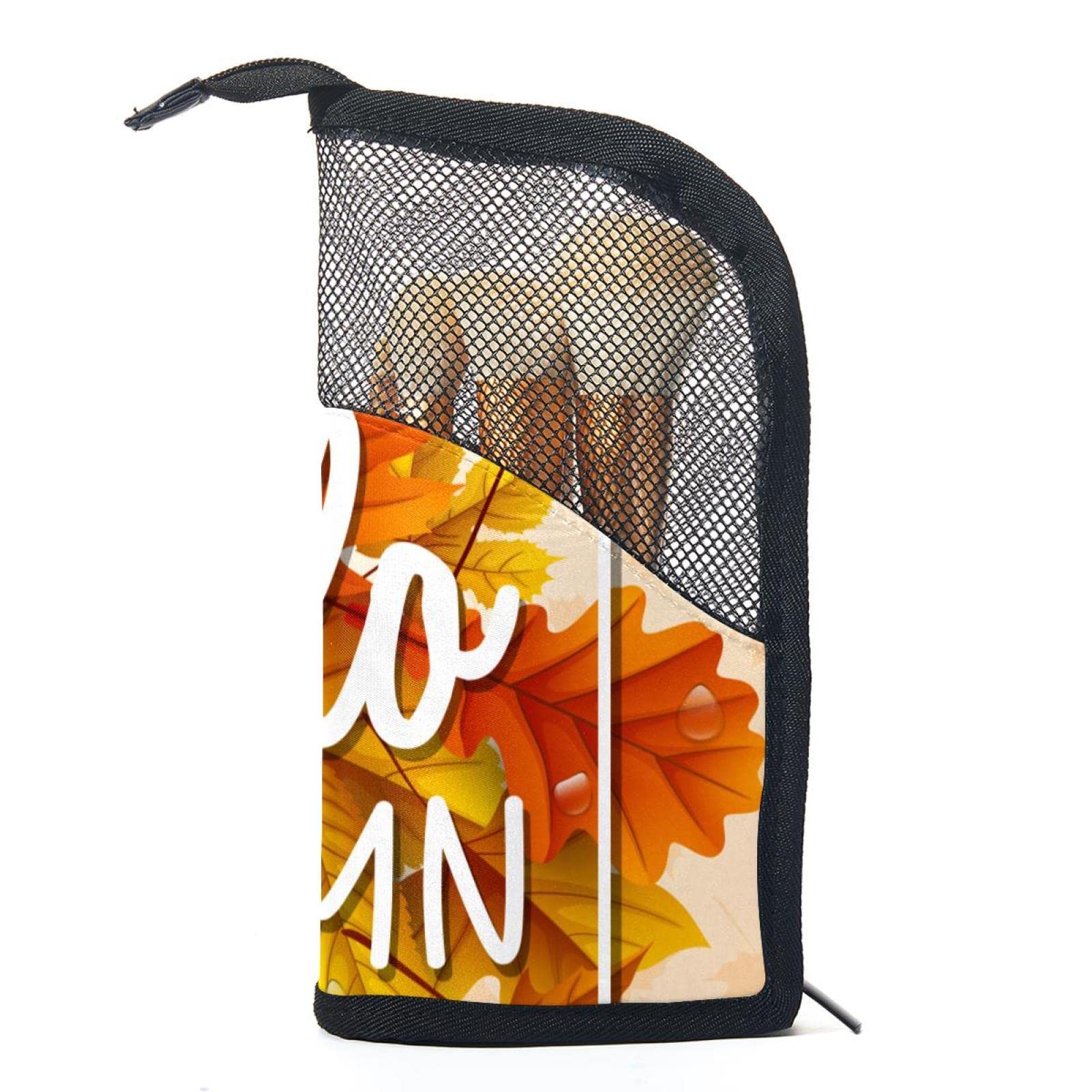 12-Piece Makeup Brush Organizer Bag with Hello Autumn Leaves Design - Portable Makeup Brush Holder Case for Travel & Home Storage | Perfect for Makeup Artists & Beauty Enthusiasts