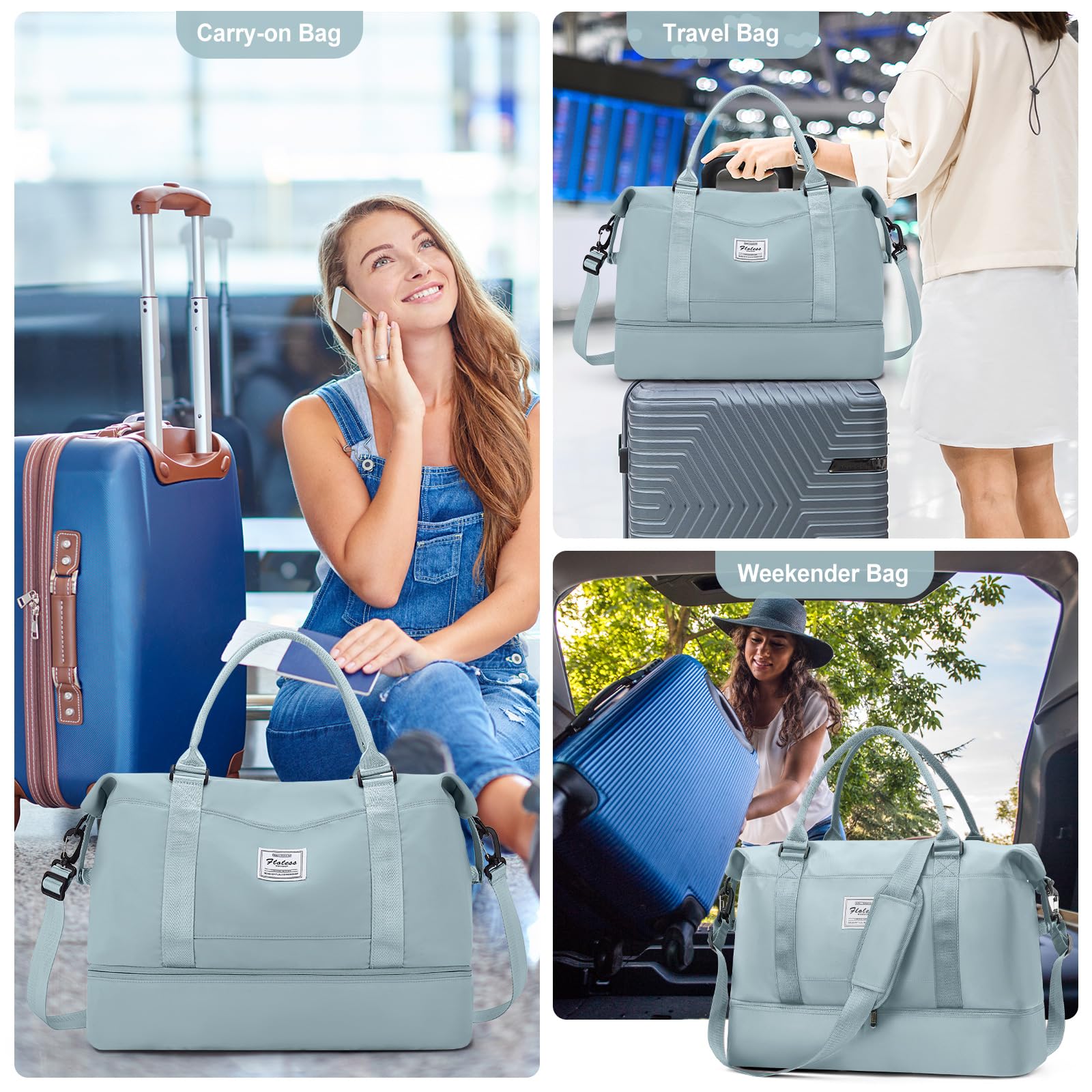Stylish Travel Duffel Bag with Separate Shoes Compartment - Women's Weekender Overnight Bag for Gym, Work & Airplane Carry-On | Perfect for Business Trips, Weekend Getaways & Fitness Travel