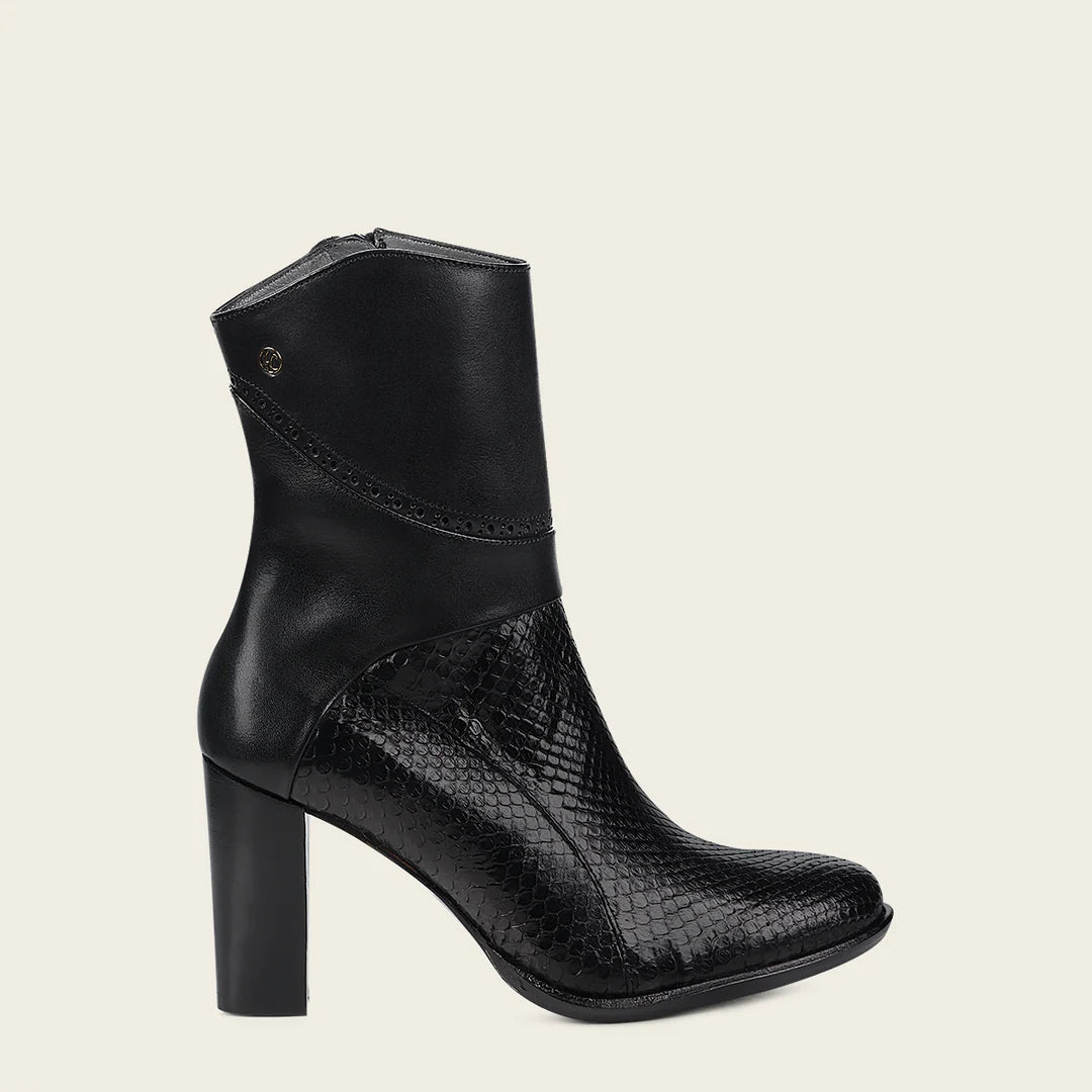 Franco Cuadra Women's Black Casual Fashion Python Skin Ankle Boots - 4G3PMTS - Perfect for Everyday Wear, Office & Night Out