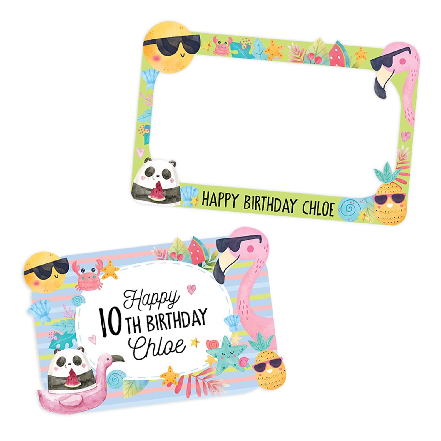 Personalized Summer Emoji Birthday Party Sign & Photo Booth Frame Set - Custom Emoji Party Decorations & Favors for Kids Birthday, Pool Party, Summer Celebration - Perfect for Backyard BBQ, Beach Party Decor