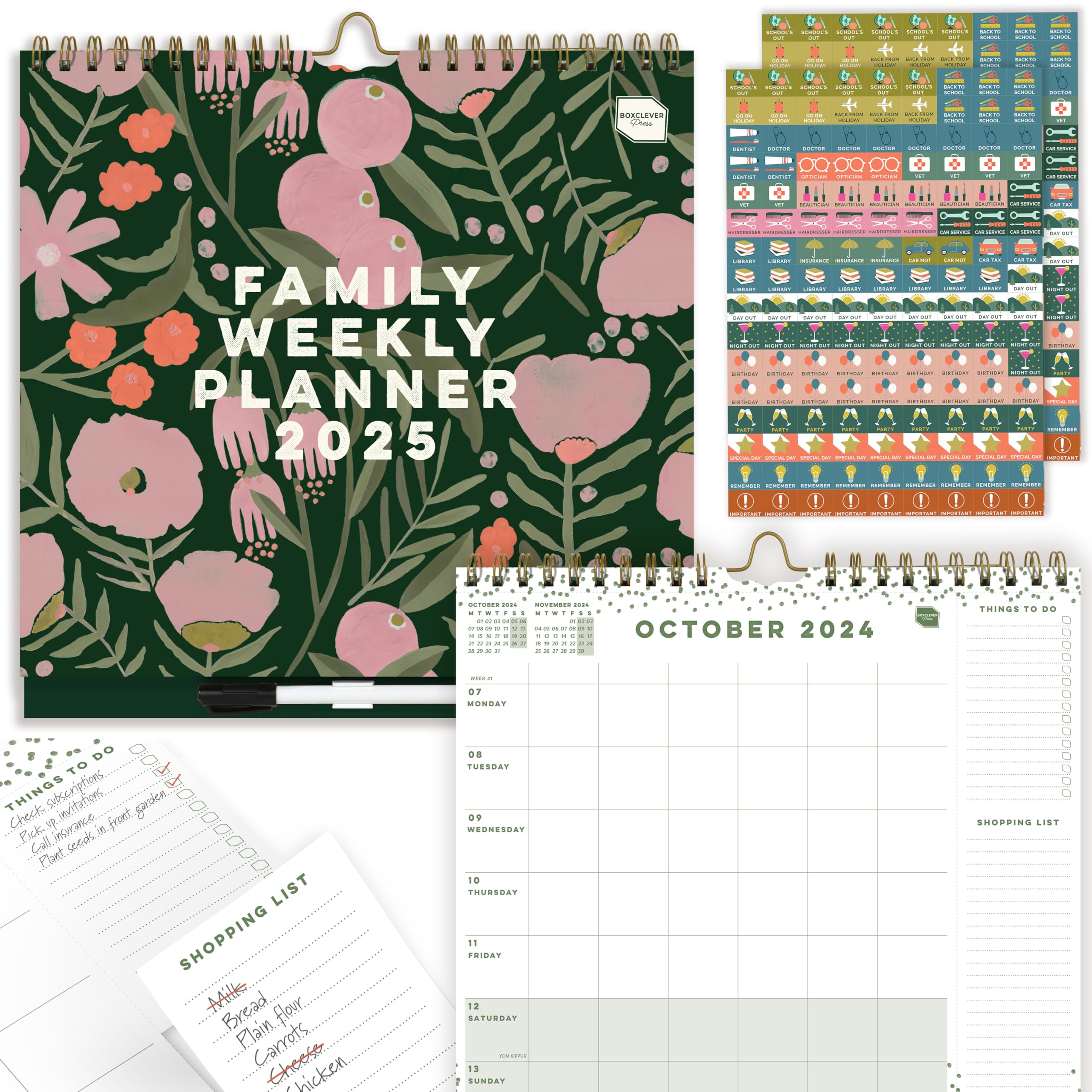 Boxclever Press 2024-2025 Family Weekly Planner Wall Calendar | 6-Column Organizer with Lists, Pocket & Stickers | August 2024-December 2025 | Perfect for Home, Office & School Planning