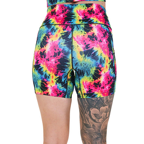 Neon Tie Dye Shorts for Women - High Waisted Summer Casual Shorts | Perfect for Beach, Gym, and Outdoor Activities