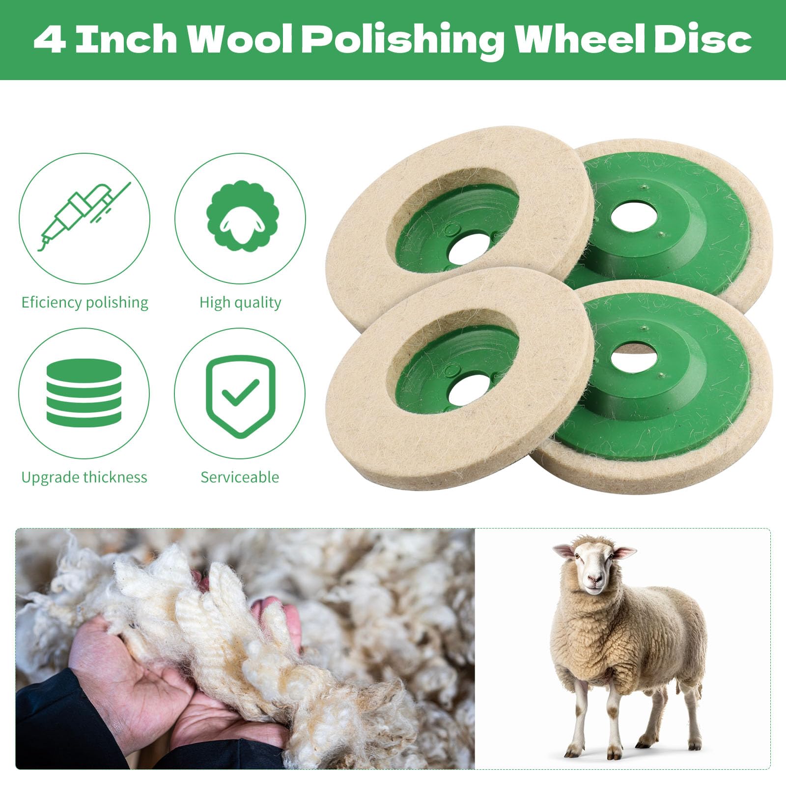 6 Pack 4.5 Inch Wool Felt Polishing Wheel Discs for Angle Grinder - Buffing & Polishing Pads for Metal, Jewelry, Woodworking - Perfect for DIY, Automotive, and Metal Fabrication Projects