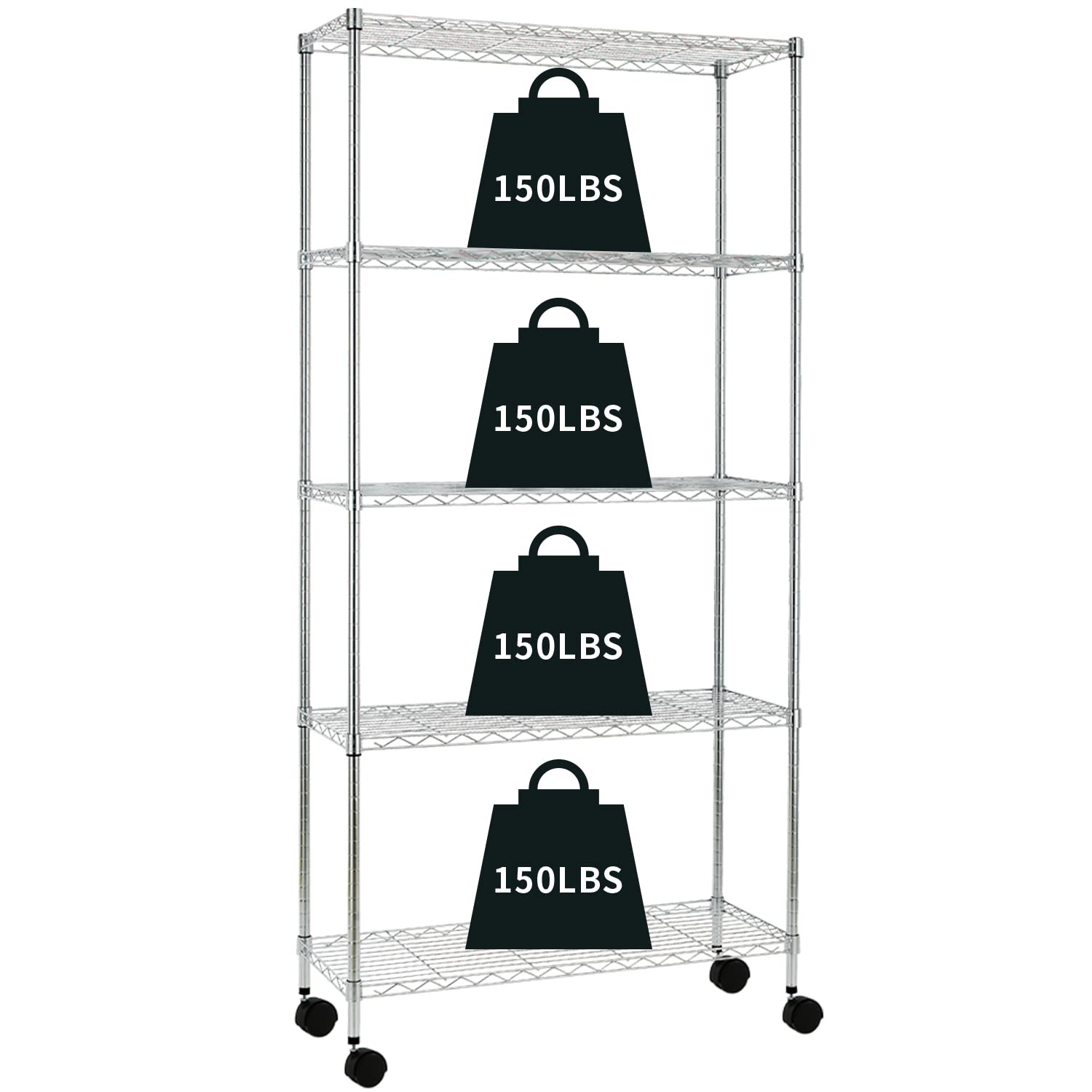 5-Tier Heavy Duty Adjustable Metal Wire Shelving Unit 62