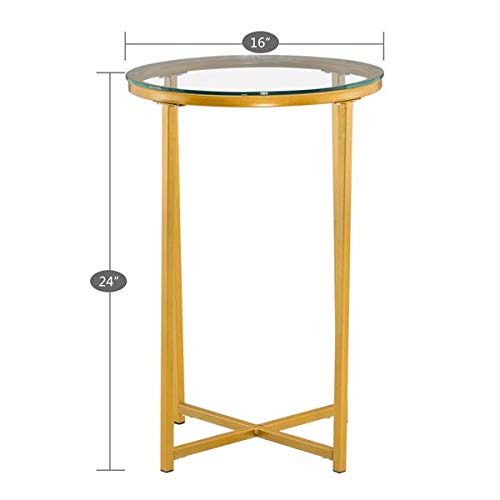 Round Glass Side Table with Metal Frame - Gold Accent End Table for Living Room, Bedroom, Patio | Indoor & Outdoor Small Space Nightstand, Accent Table for Coffee, Reading Nook & Lounge Areas