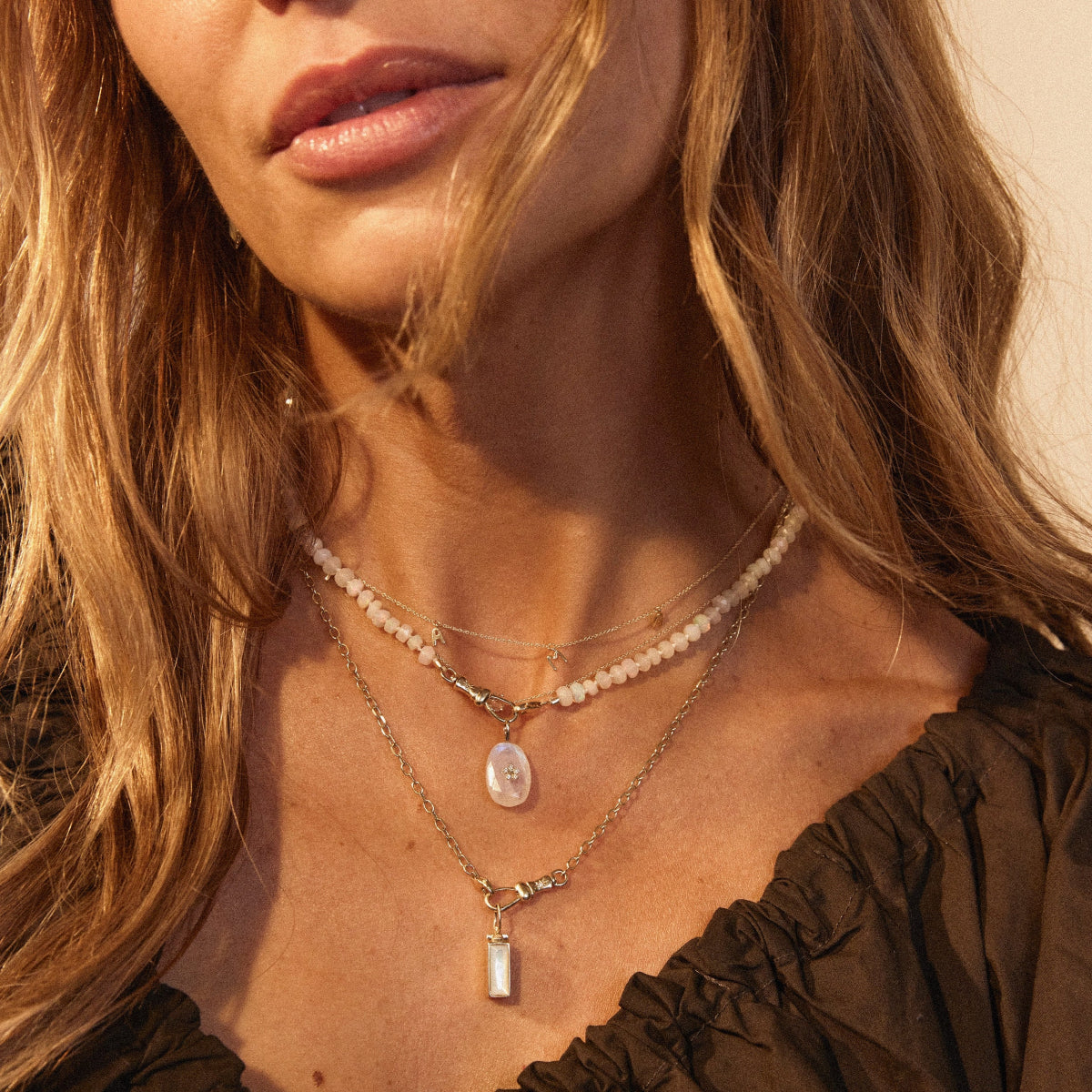 Mama Moonstone Bloom Necklace - 10K Yellow Gold, Genuine Moonstone Gemstone, Sparkling Diamonds - Perfect for Weddings, Anniversaries & Special Occasions