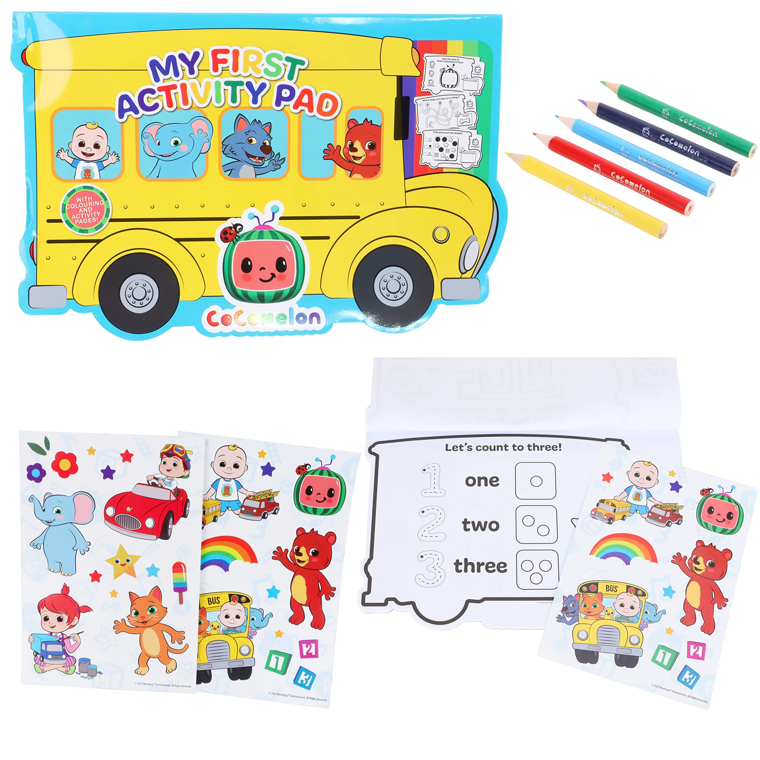 Cocomelon Activity Set for Kids - A4 Activity Pad with Pencils & 2 Sticker Sheets - Educational Arts & Crafts Toy - Perfect for Travel, Birthday Gifts & Preschool Learning