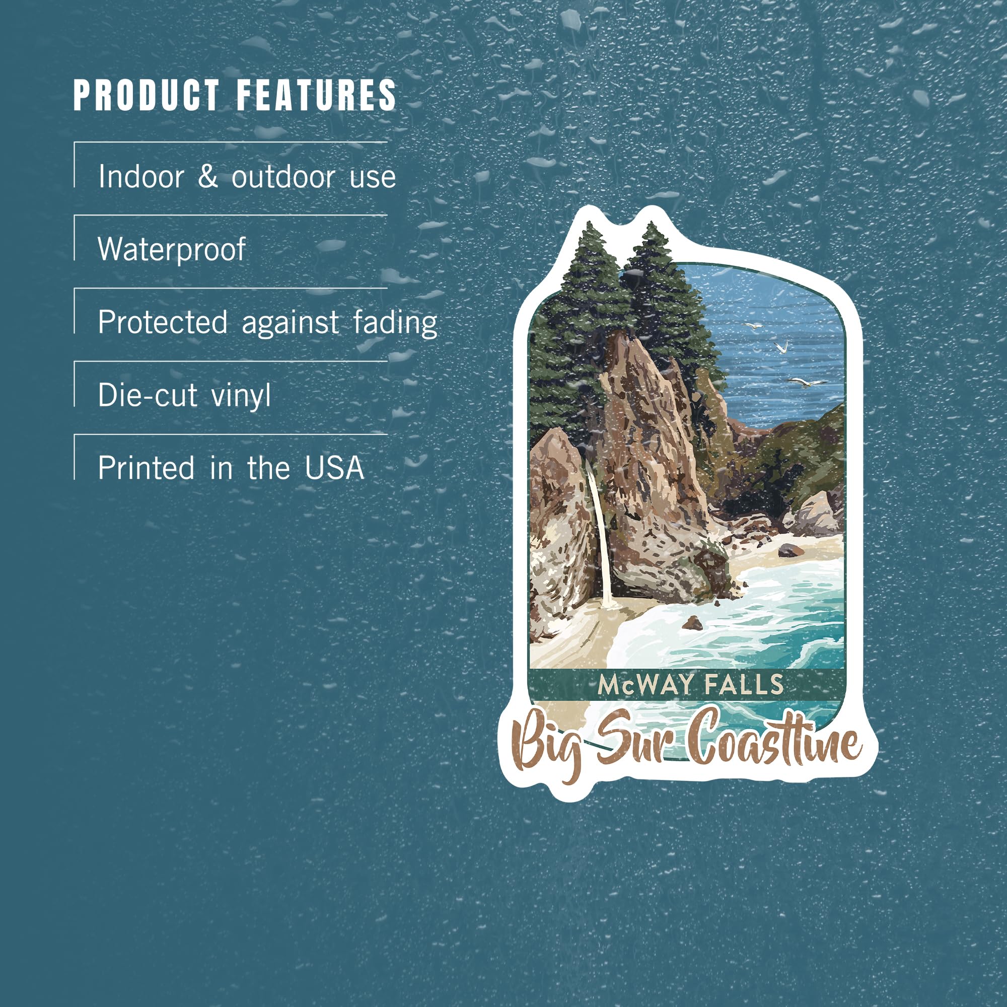 Waterproof Die Cut Vinyl Sticker - Big Sur California McWay Falls Scenic Decal (1-3 Inch) for Cars, Water Bottles, Laptops, Coolers | Perfect for Travel Enthusiasts & Nature Lovers