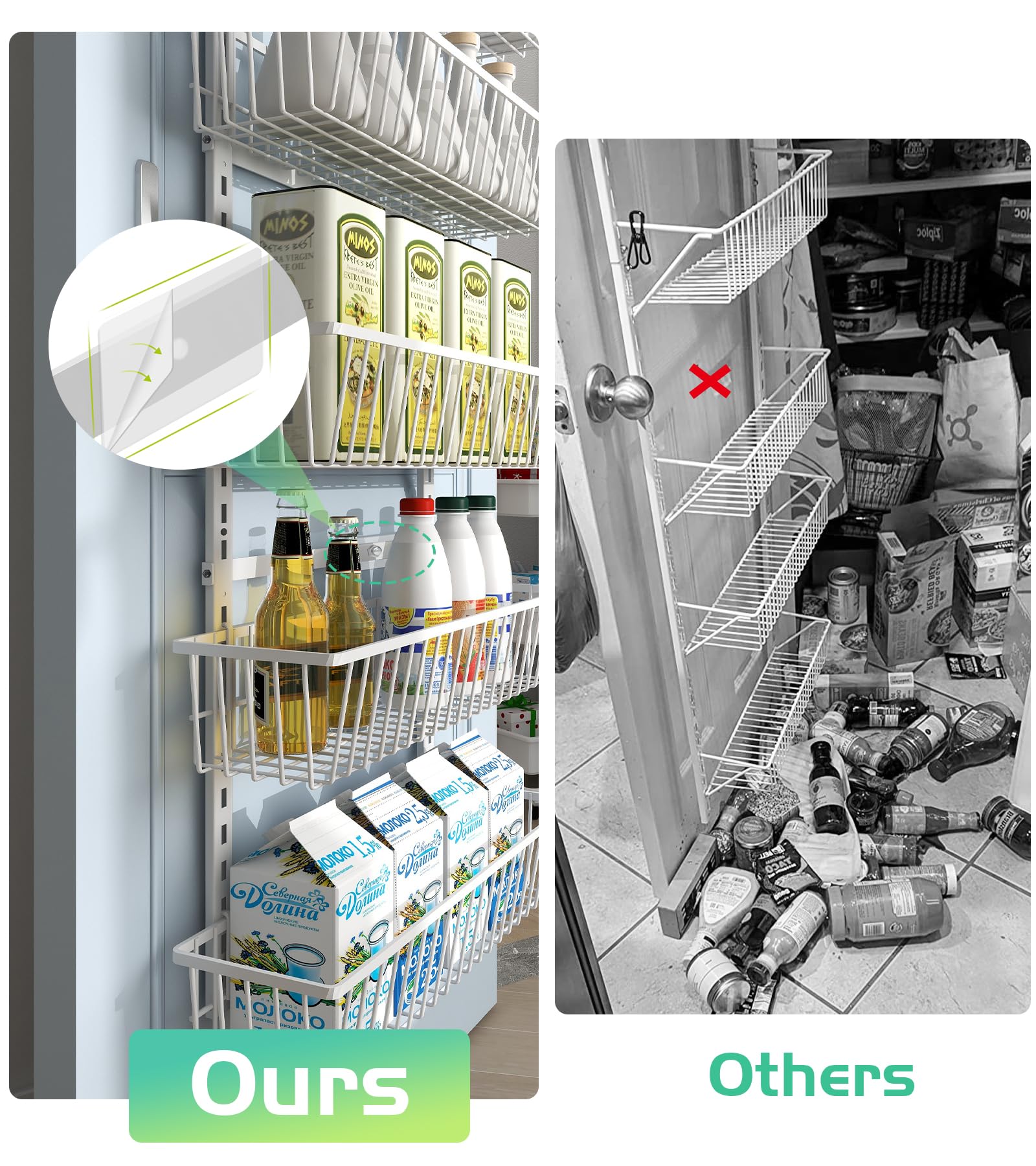 8-Tier Over The Door Pantry Organizer - Heavy-Duty Metal Hanging Storage Baskets for Spices, Seasonings & Kitchen Essentials - Space-Saving Wall Mount Shelves for Pantry, Laundry Room & Bathroom Organization (White) - Perfect for Small Spaces & Clutter-Free Home Storage