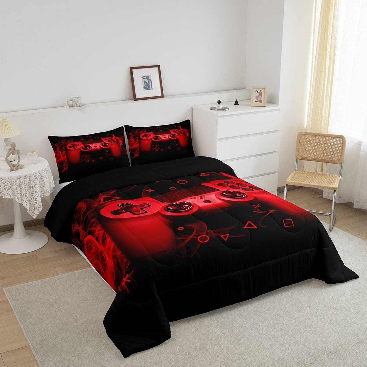 Feelyou Gamer Comforter Set Twin Size - Soft Gaming Bedding for Boys, Kids & Teens - 2 Piece Set - Perfect for Gaming Rooms, Sleepovers & Teen Bedrooms