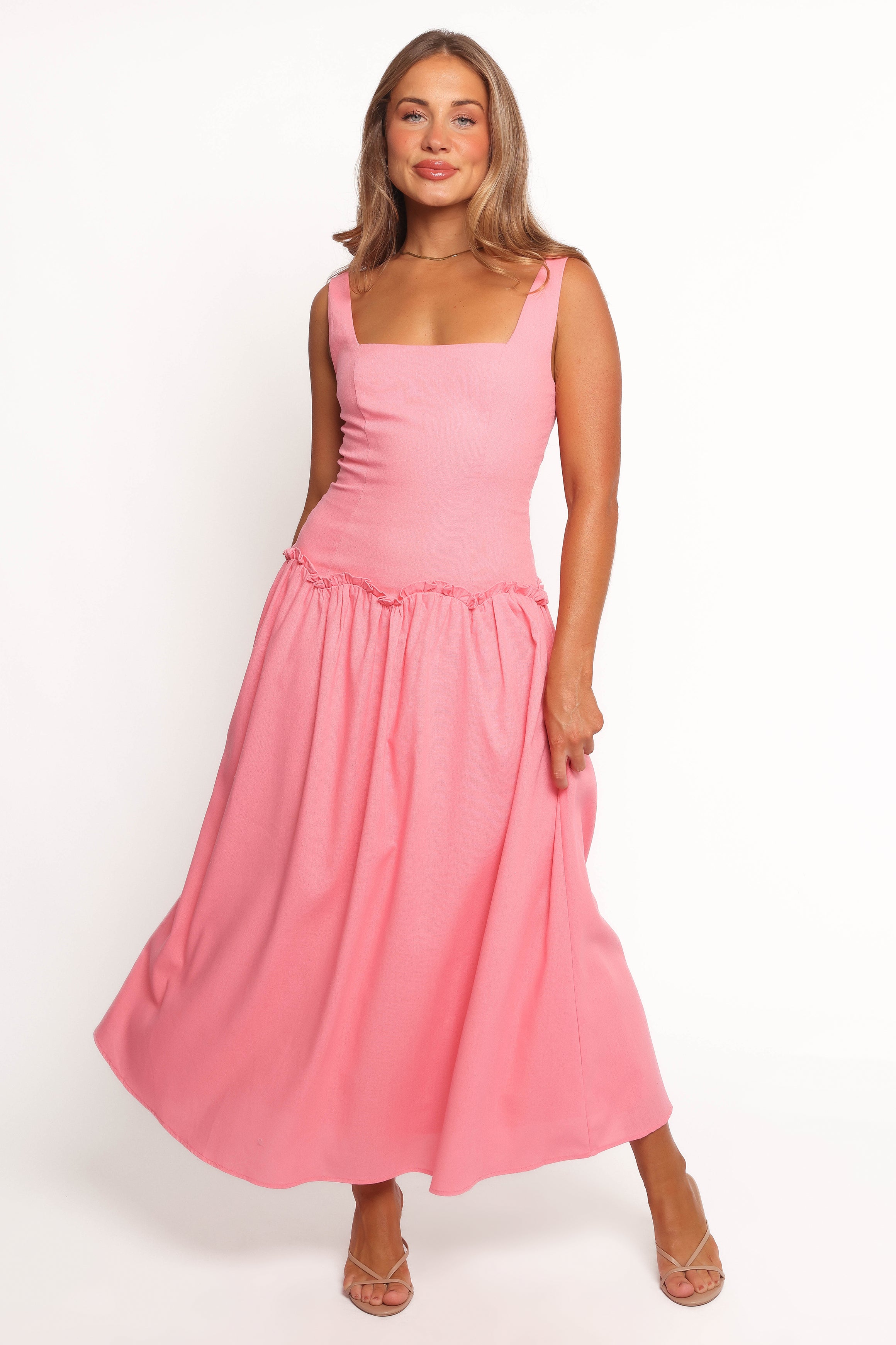 Clover Midi Dress for Women - Flowy Pink Summer Dress with Short Sleeves, Perfect for Beach Vacation, Date Night & Casual Outings