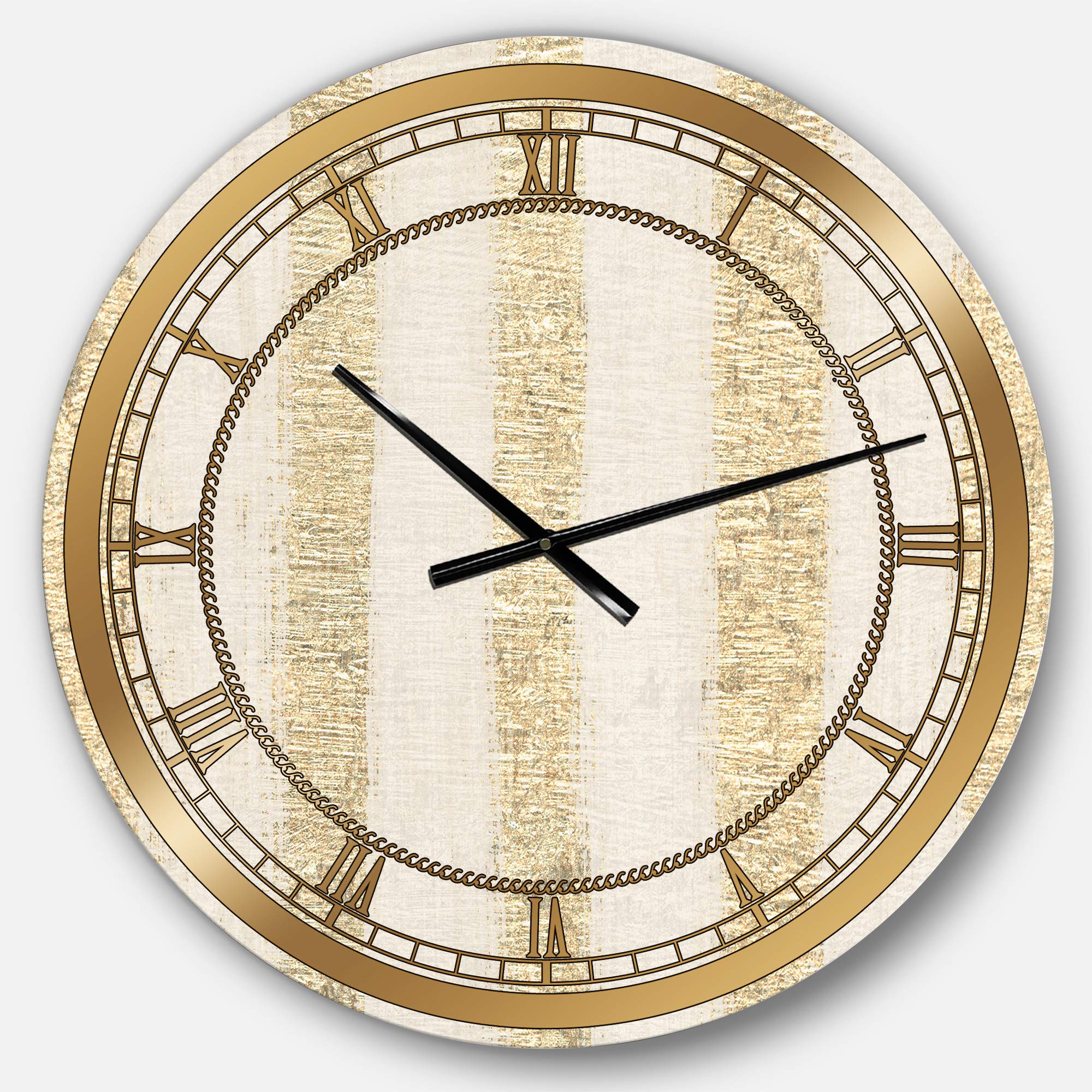 Designart Gold Glam Stripes Pattern Round Metal Wall Clock - Elegant Home Decor for Living Room, Bedroom & Office | Perfect for Modern & Glamorous Interior Design