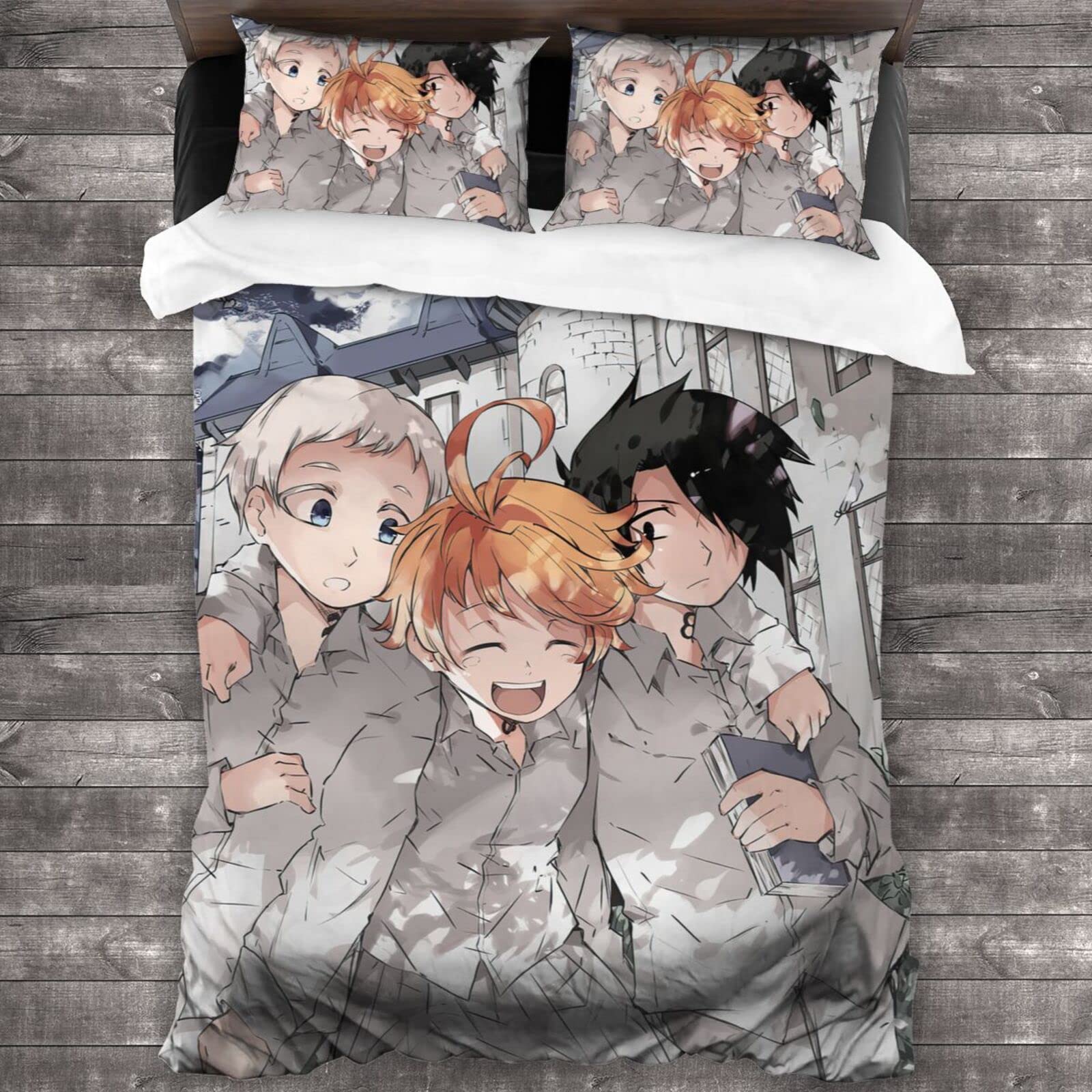 The Promised Neverland Anime Bedding Set - 3 Piece Super Soft Duvet Cover & Pillowcases for All Seasons | Perfect for Anime Fans' Bedroom Decor, Gift for Teens & Adults