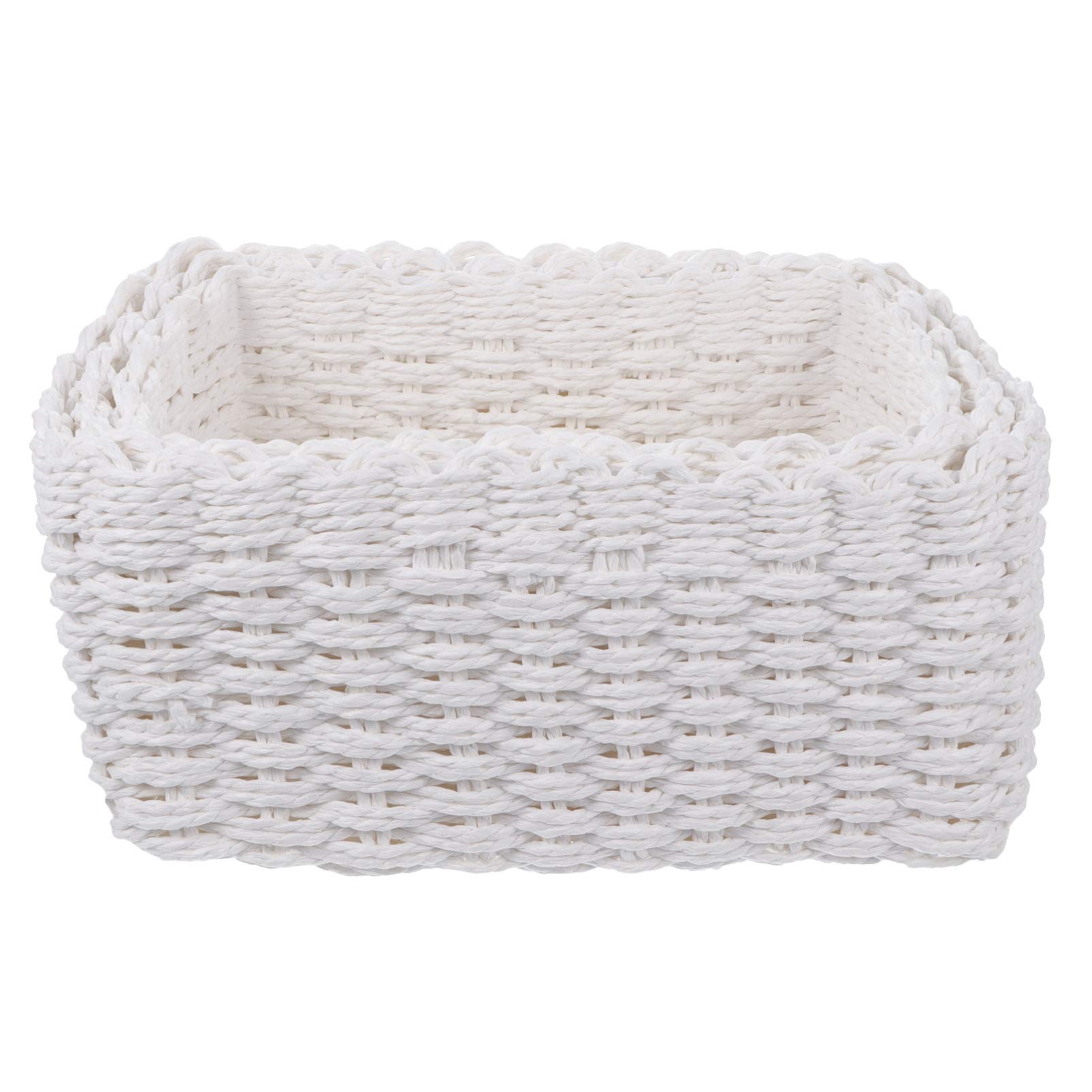 Cabilock 3-Piece White Woven Rattan Storage Baskets Set - Decorative Paper Rope Baskets for Plants, Toys, Home Decor & Cosmetic Organization | Portable & Stylish Storage Solution for Bedroom, Bathroom & Nursery