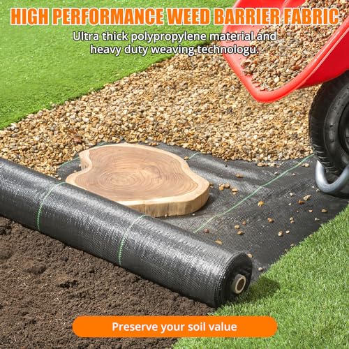 GARVEE 3.2OZ Heavy Duty Weed Barrier Landscape Fabric - 3x300FT Woven PP Weed Control Mat for Gardens, Driveways & Landscaping | Durable Geotextile Ground Cover to Block Weeds | Perfect for Yard Maintenance, Flower Beds & Commercial Landscaping Projects
