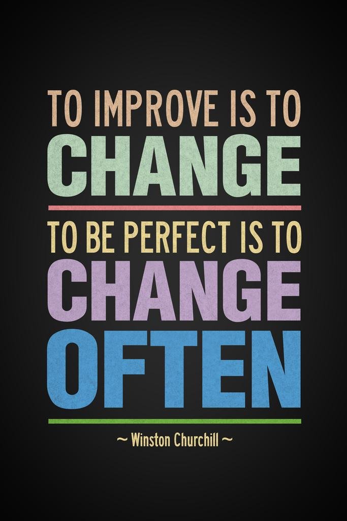 Winston Churchill Motivational Quote Wall Art - 'To Improve Is To Change' Colorful Inspirational Poster Print 16x24 - Perfect for Home Office, Classroom & Study Room Decor