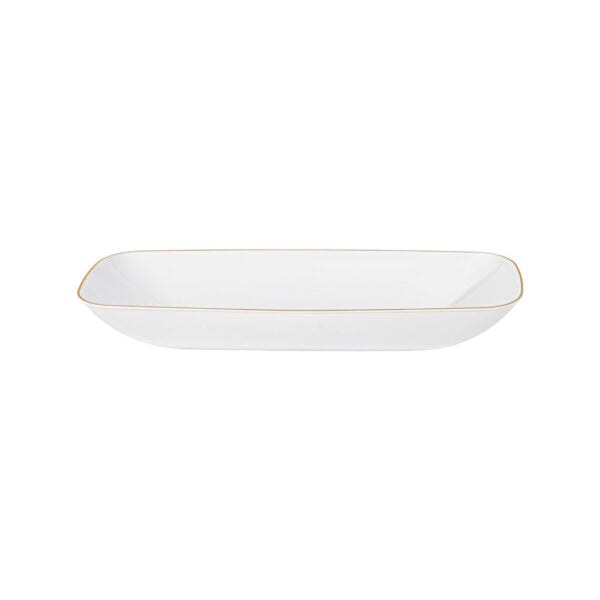 White and Gold Organic Rectangular Plastic Salad Bowl - 1 Count | Eco-Friendly Serving Dish for Healthy Meals, Parties & Picnics