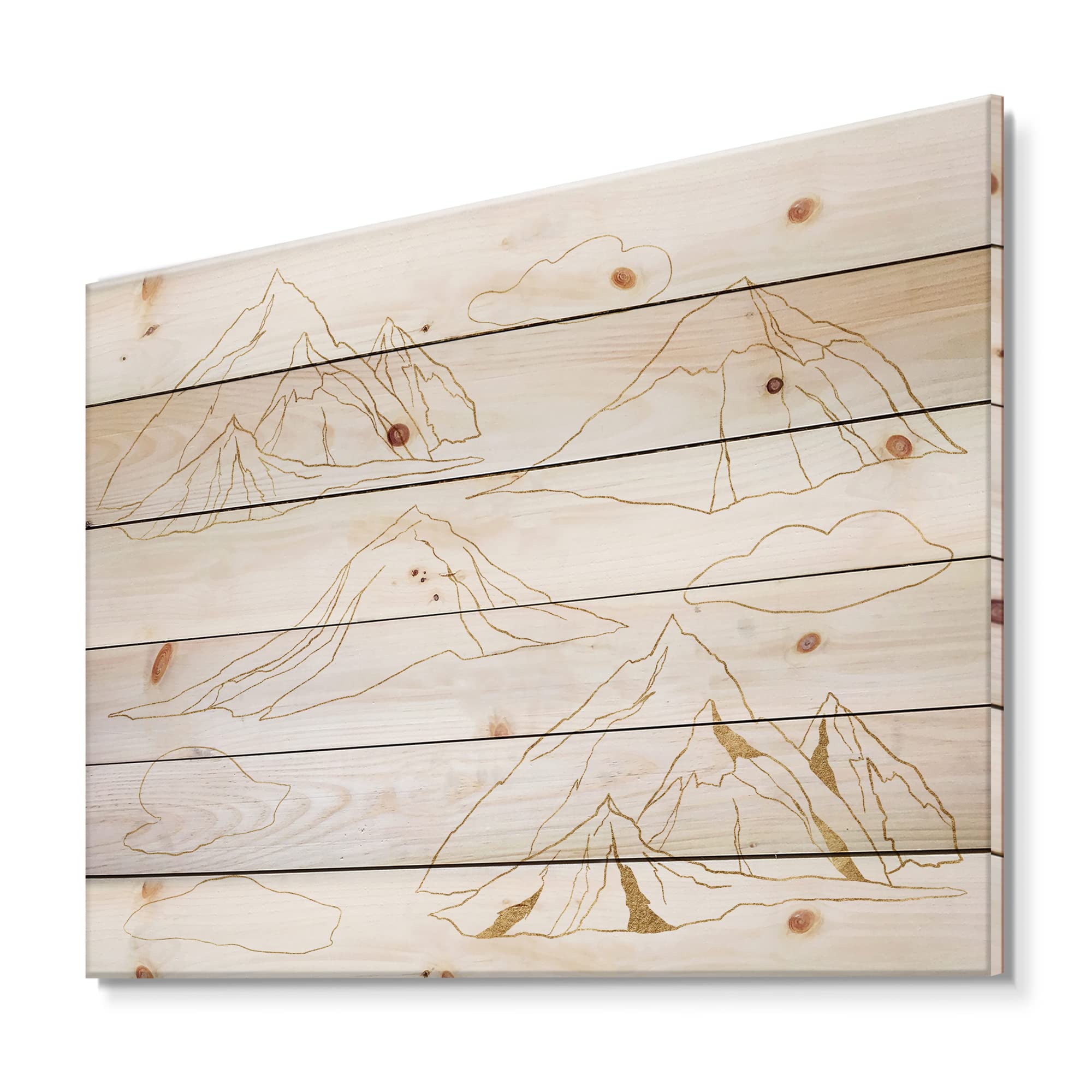 Minimalist Gold Mountain Wood Wall Art - Modern Pine Decor for Living Room