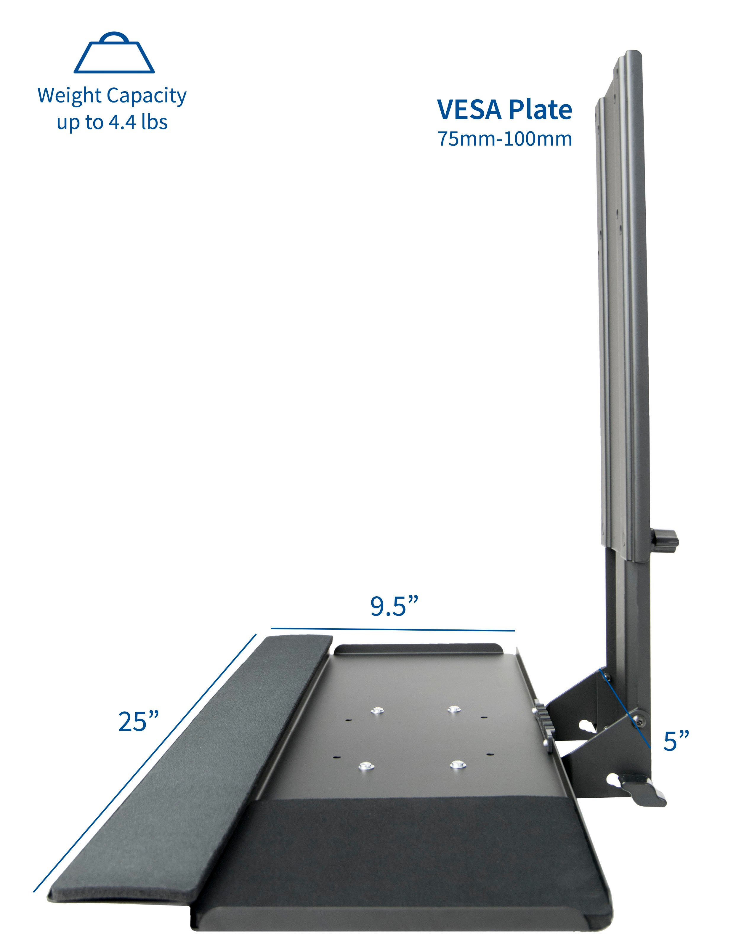 25 x 9.5 Inch VESA Mount Keyboard Tray - Under Desk Keyboard Slide Out Shelf for Computer Workstations & Office Desks