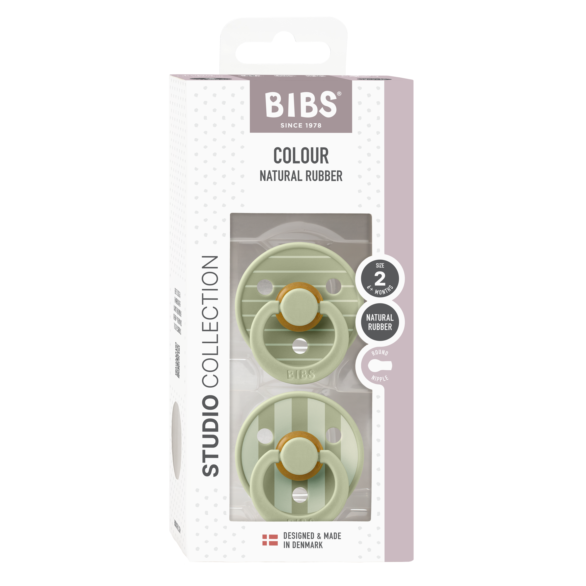 BIBS Studio Collection Round Pacifiers - Twin Pack (Pinstripe) - Soothing Baby Dummies for Newborns & Infants - Perfect for Daycare, Travel & Bedtime Comfort