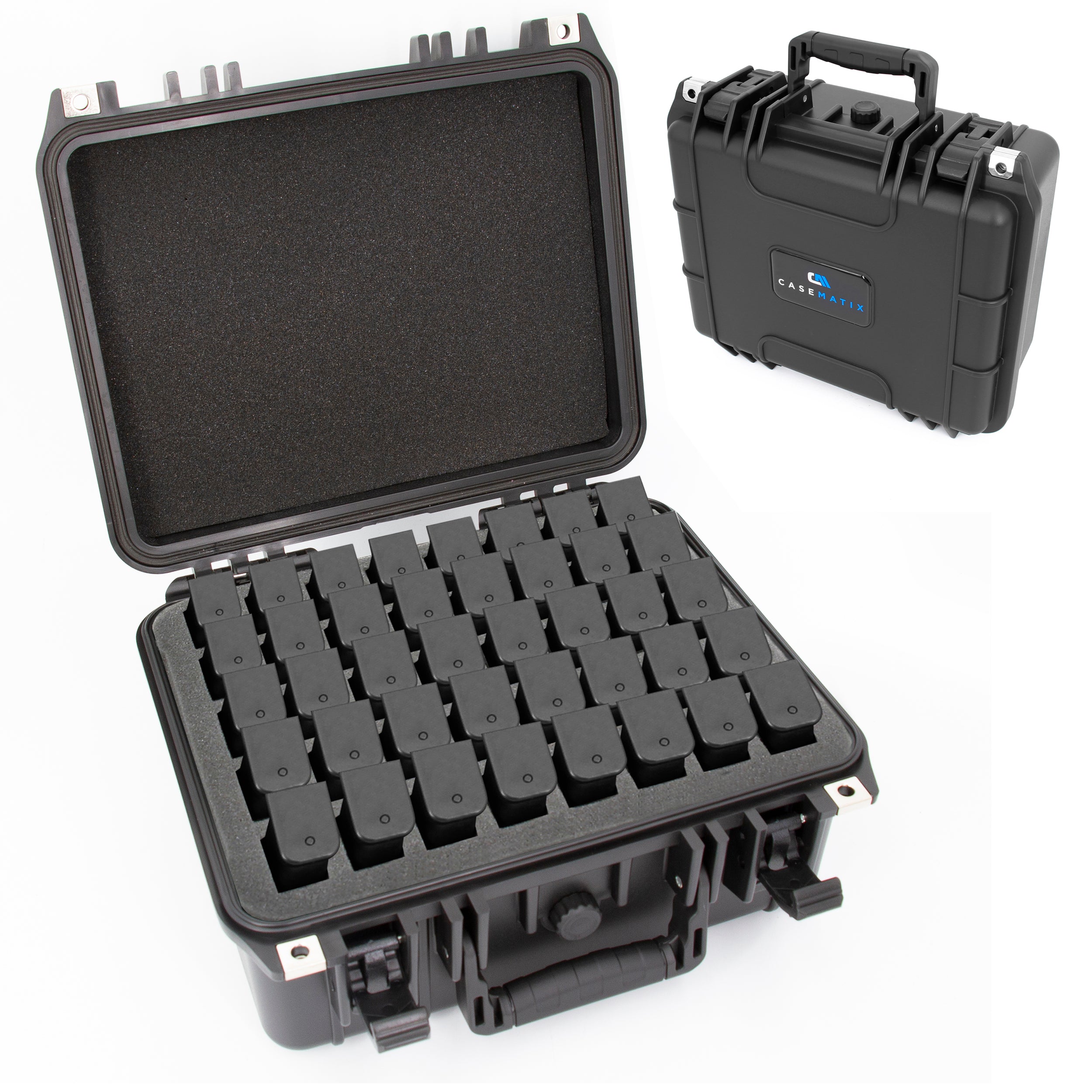 CASEMATIX 40 Pistol Magazine Storage Case - TSA Approved Waterproof Gun Magazine Holder for 40 9mm Magazines with Easy Tear Foam Tabs | Range Bag, Travel & Home Storage Solution