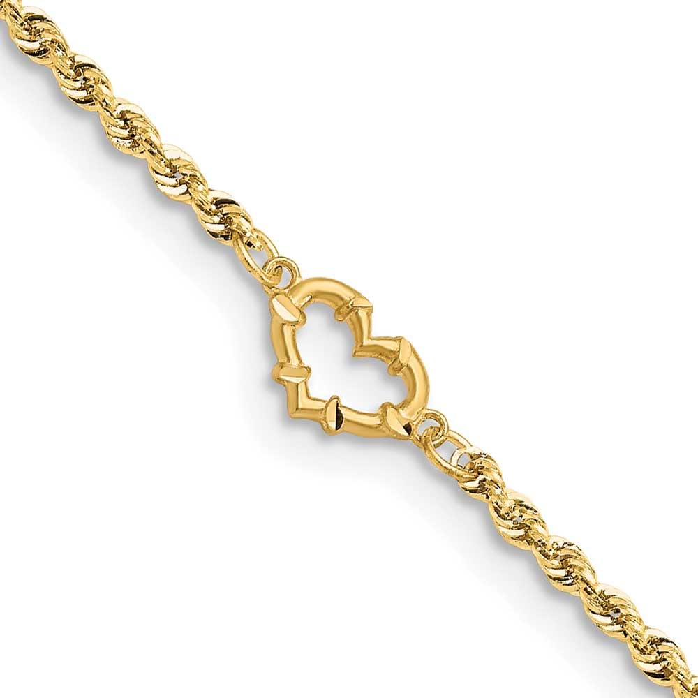 10 Inch 14k Gold Polished Open Heart Rope Anklet Bracelet for Women - Elegant Adjustable Ankle Chain Jewelry Gift for Her - Perfect for Beach, Wedding & Everyday Wear