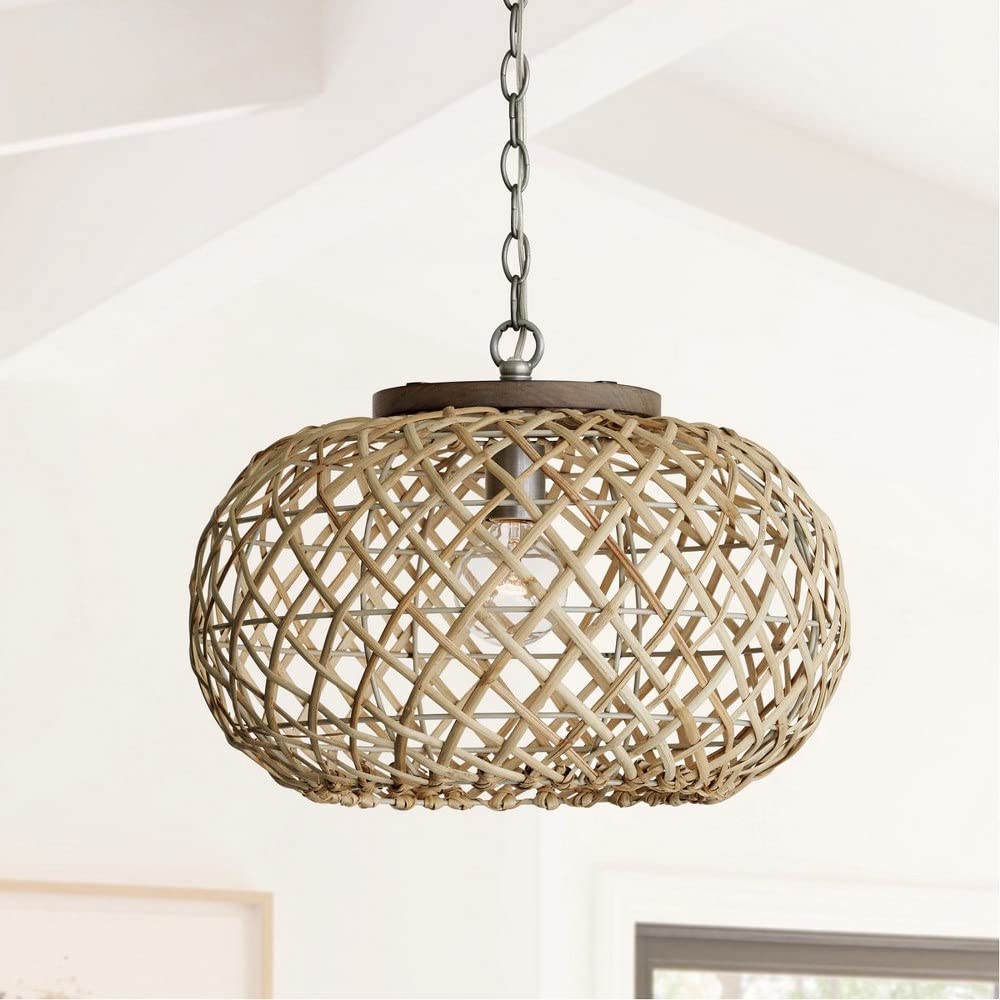 Capital Lighting 340811GK Rainey Natural Rattan Wide Basket Pendant Light - 1-Light 100W, 14