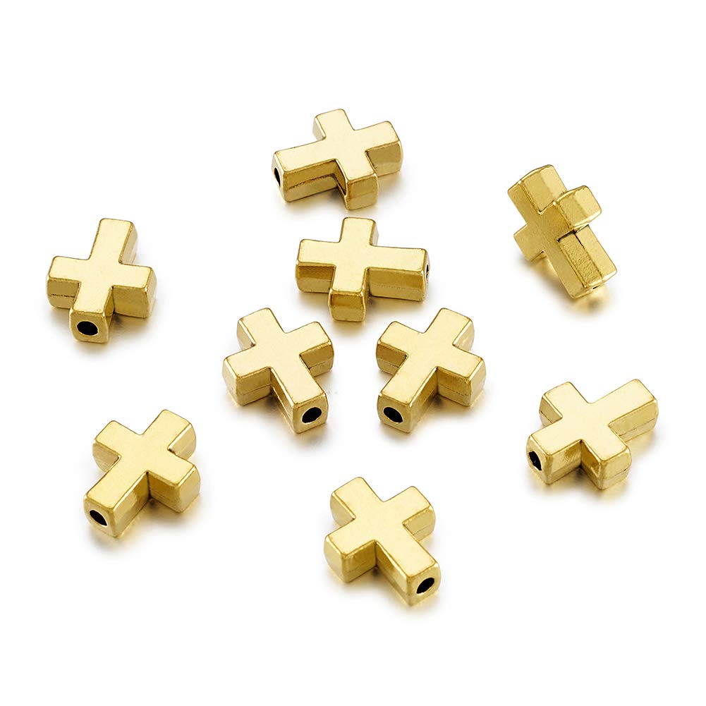 KISSITTY 20pcs Tibetan Style Cross Beads - Antique Golden Cross Charm Spacer Beads for DIY Jewelry Making (15x12x5mm) - Perfect for Bracelets, Necklaces & Craft Projects