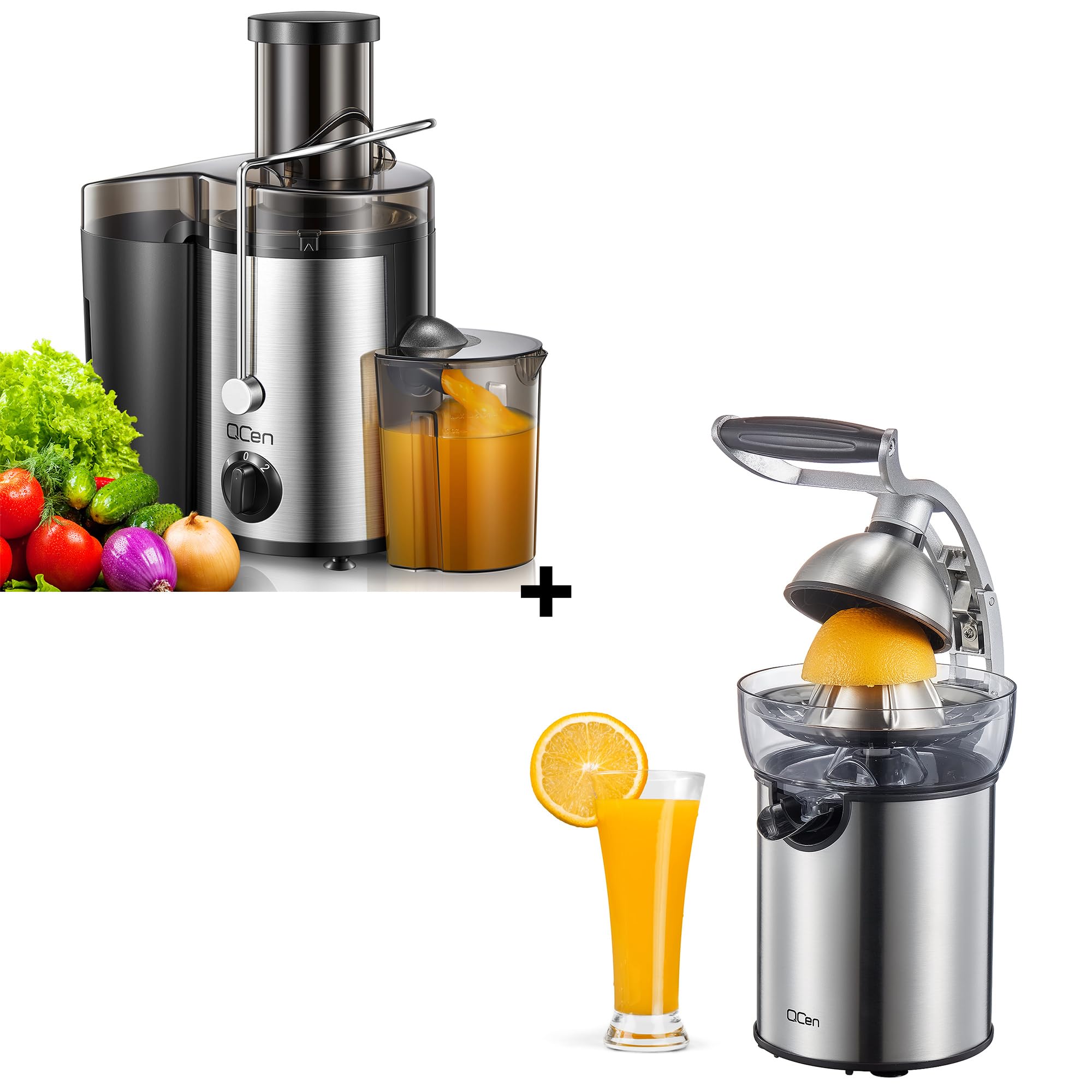 Qcen 500W High-Power Electric Juicer Machine - Black Citrus Juicer Squeezer Bundle for Fresh Orange, Lemon & Grapefruit Juice - Perfect for Home, Restaurant & Healthy Breakfast