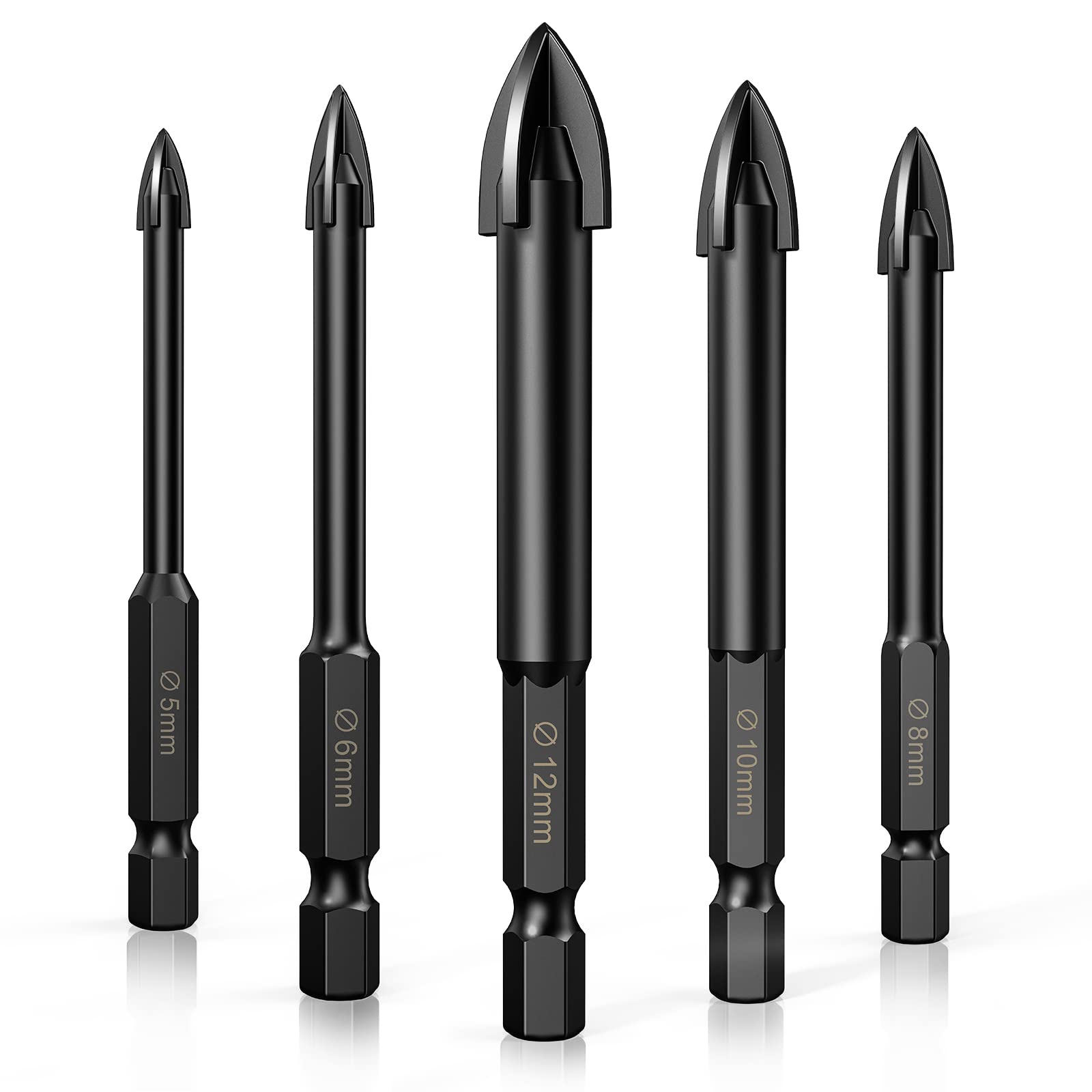 YG6X Tungsten Carbide Masonry Drill Bit Set - 5 Pcs 1/4