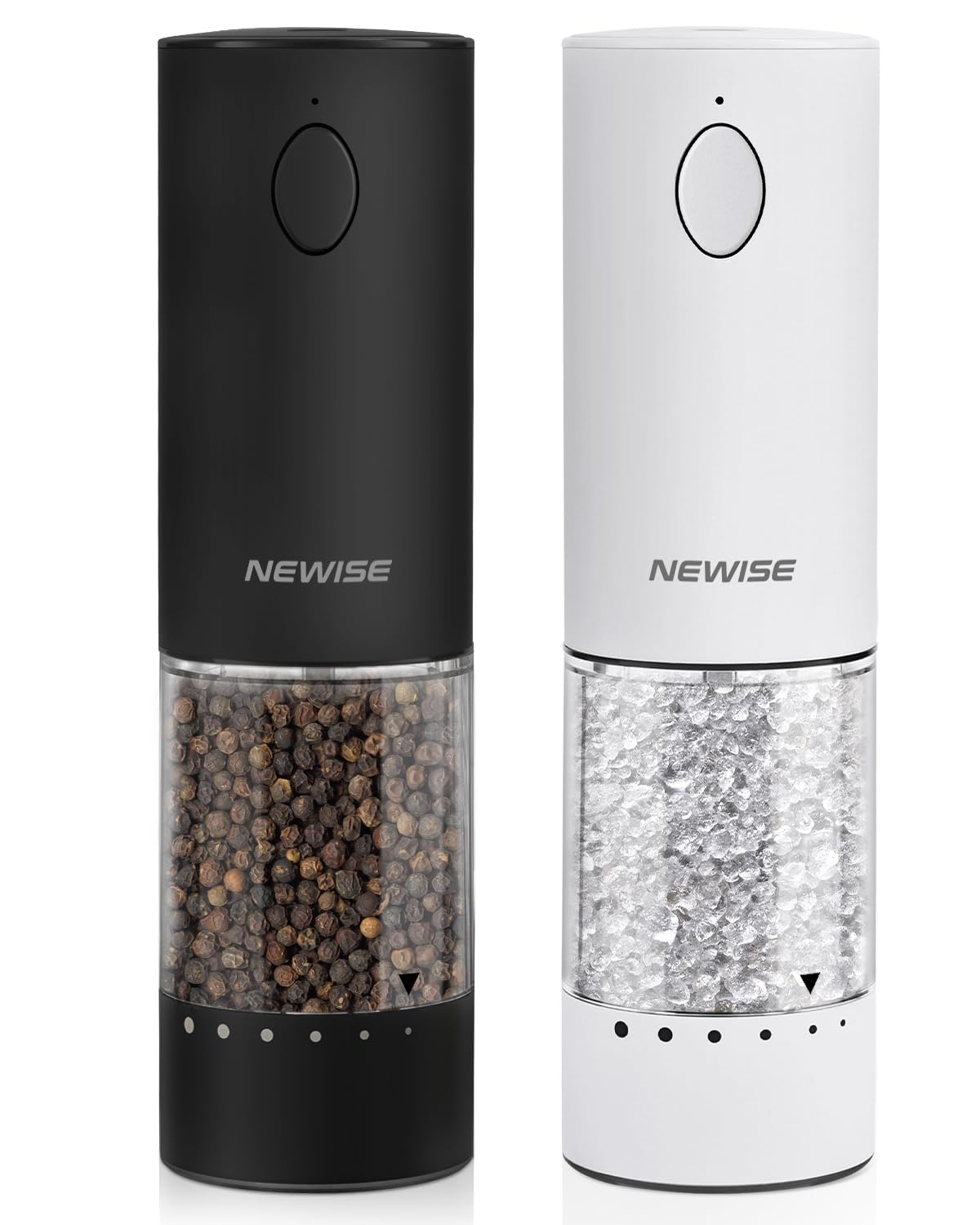 Rechargeable Electric Salt and Pepper Grinder Set with LED Light - Automatic Adjustable Coarseness - 2 Pack Black & White Kitchen Gadgets - Perfect for Cooking, Dining & Housewarming Gifts for New Home