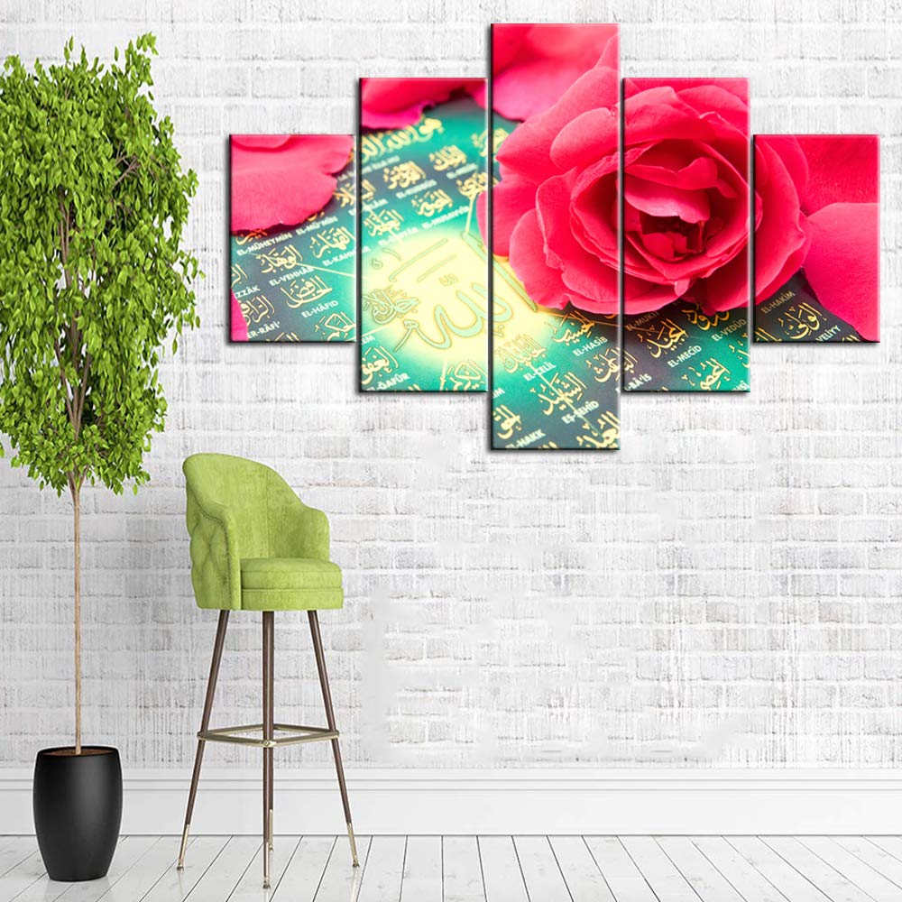 Islamic Canvas Wall Art - Quran Arabic Calligraphy Painting of Mecca - Muslim Religious Artwork for Modern Home Decor - Framed Multi-Panel Ready to Hang - Perfect for Bedroom, Living Room & Prayer Room (60x40 Inches) - Ideal Gift for Eid, Ramadan & Islamic Holidays
