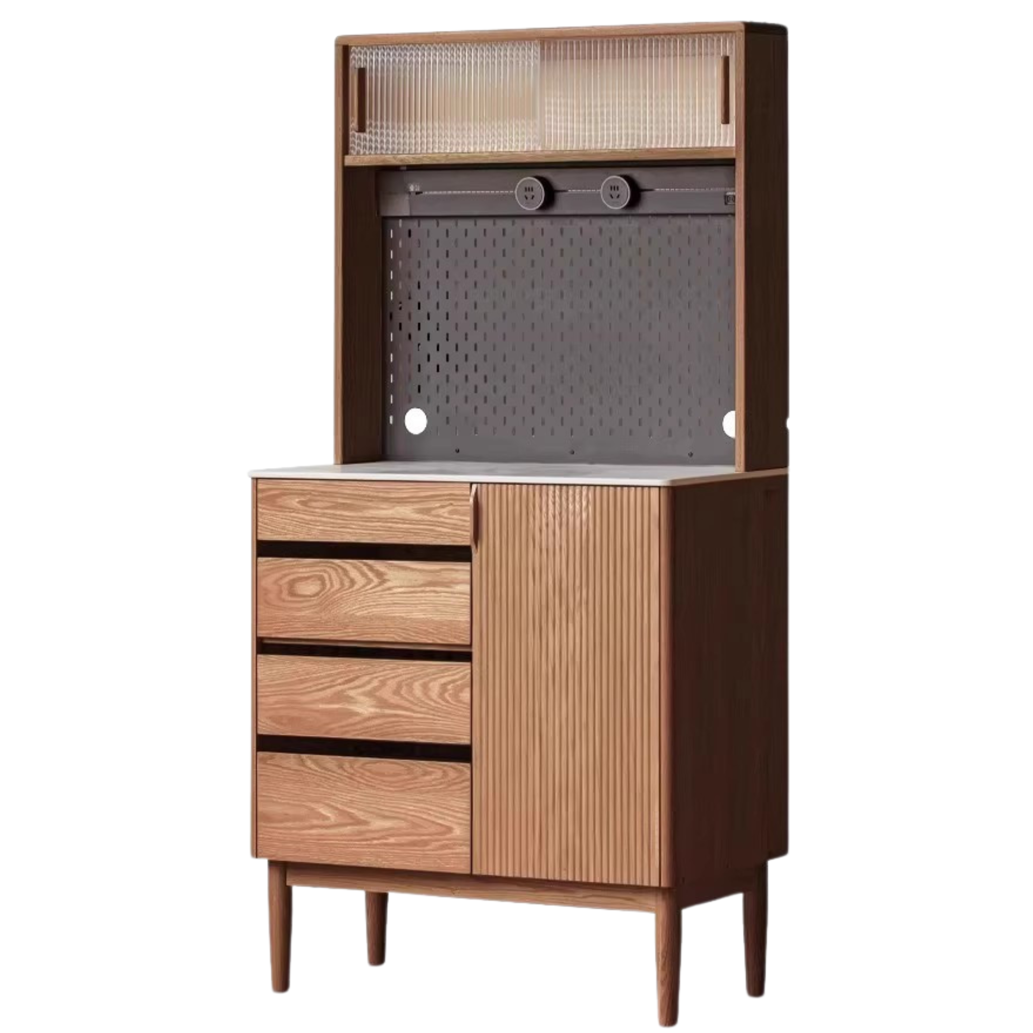 Solid Oak Wood Modern Rock Board Side High Tea Cabinet Buffet - Stylish Storage for Dining Room, Living Room & Kitchen | Perfect for Tea Parties, Buffets & Home Decor