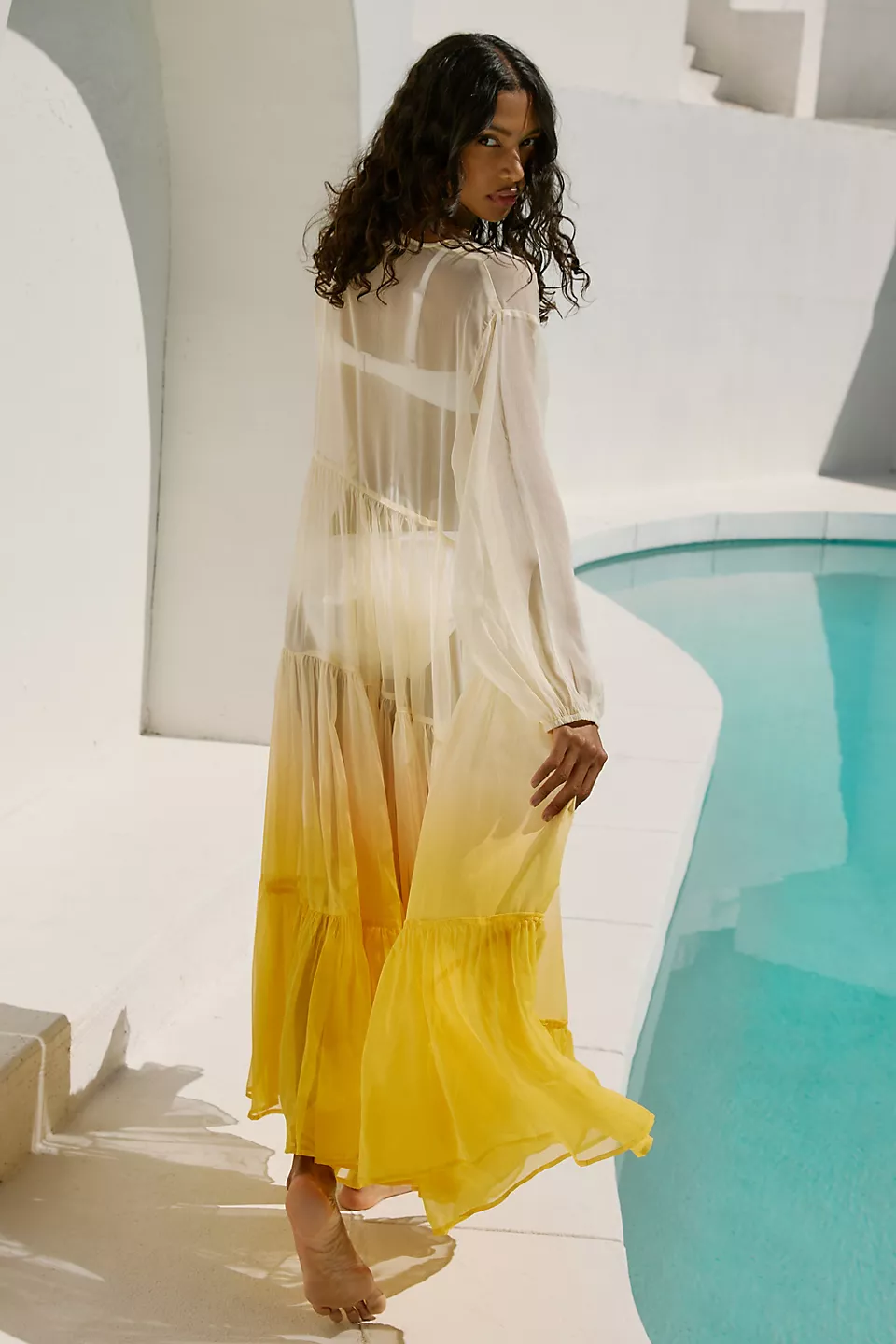 Ombré Tiered Sheer Kimono Robe - Lightweight Lace Cover Up for Women - Perfect for Beach, Bridal Party & Boho Fashion