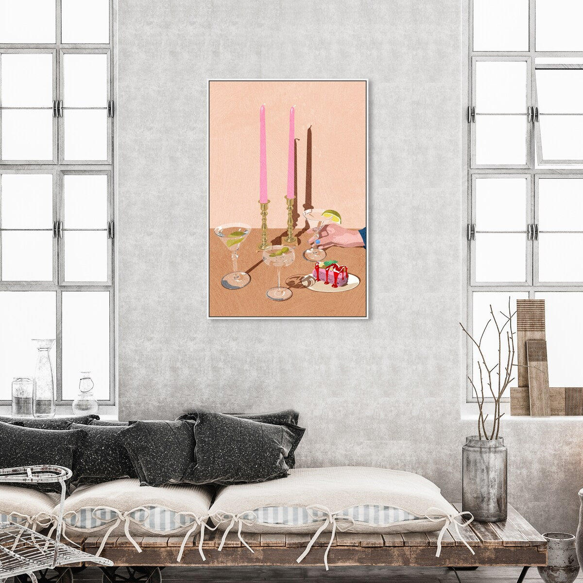 Elegant Pink Framed Canvas Wall Art Print - Modern Dessert & Drink Theme for Dining Room Decor | Perfect for Kitchen, Living Room, and Home Decoration