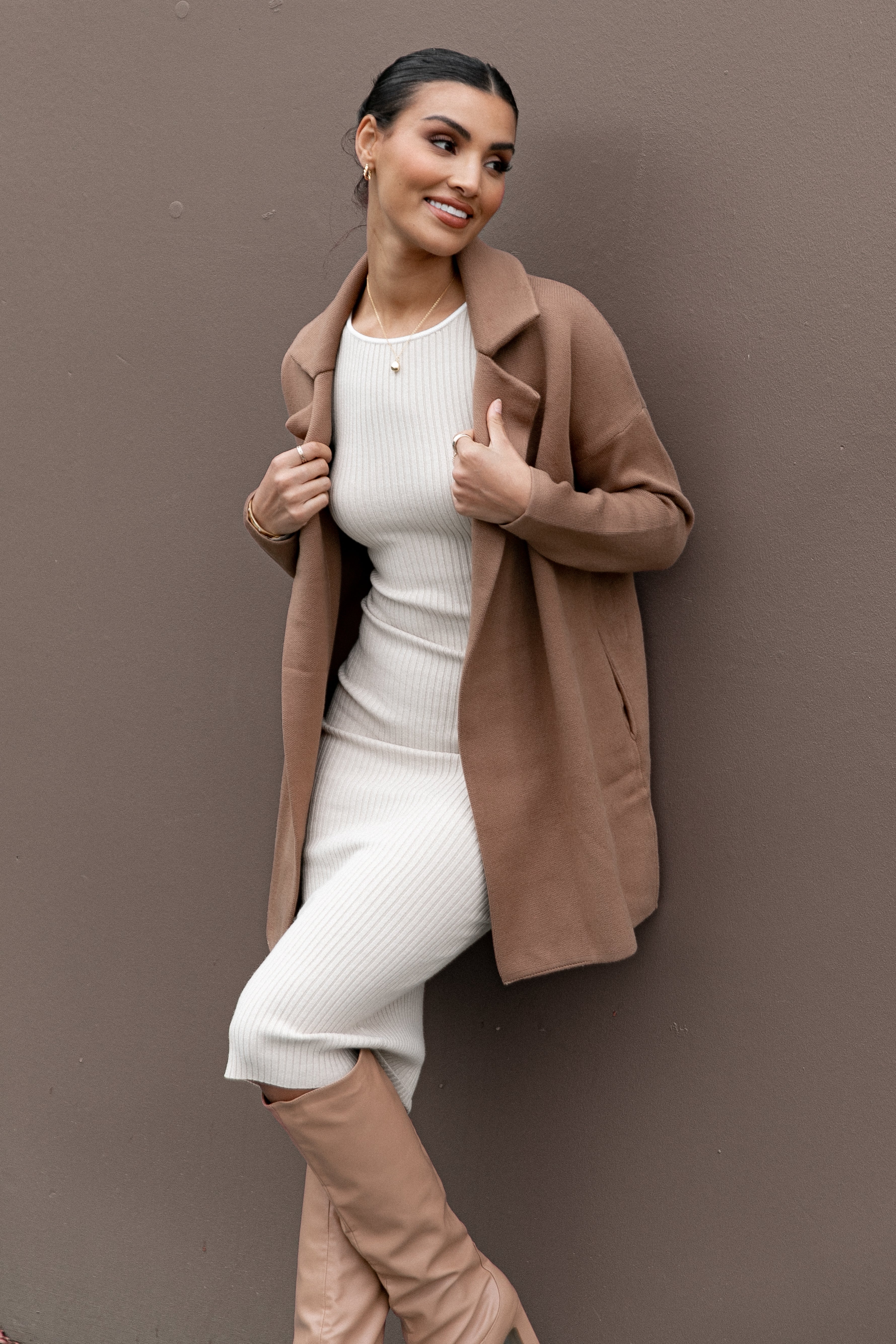 Lenore Coatigan Women's Brown Cardigan Sweater - Cozy Knit Wrap for Fall & Winter Fashion