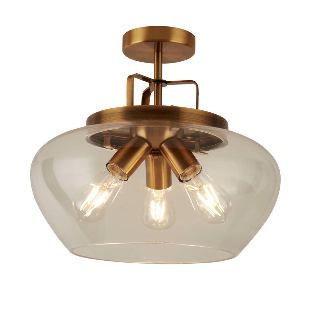 3-Light Bronze and Satin Silver Semi-Flush Mount Ceiling Fixture with Clear Glass Shades - Perfect for Dining Room, Bedroom, or Hallway Lighting