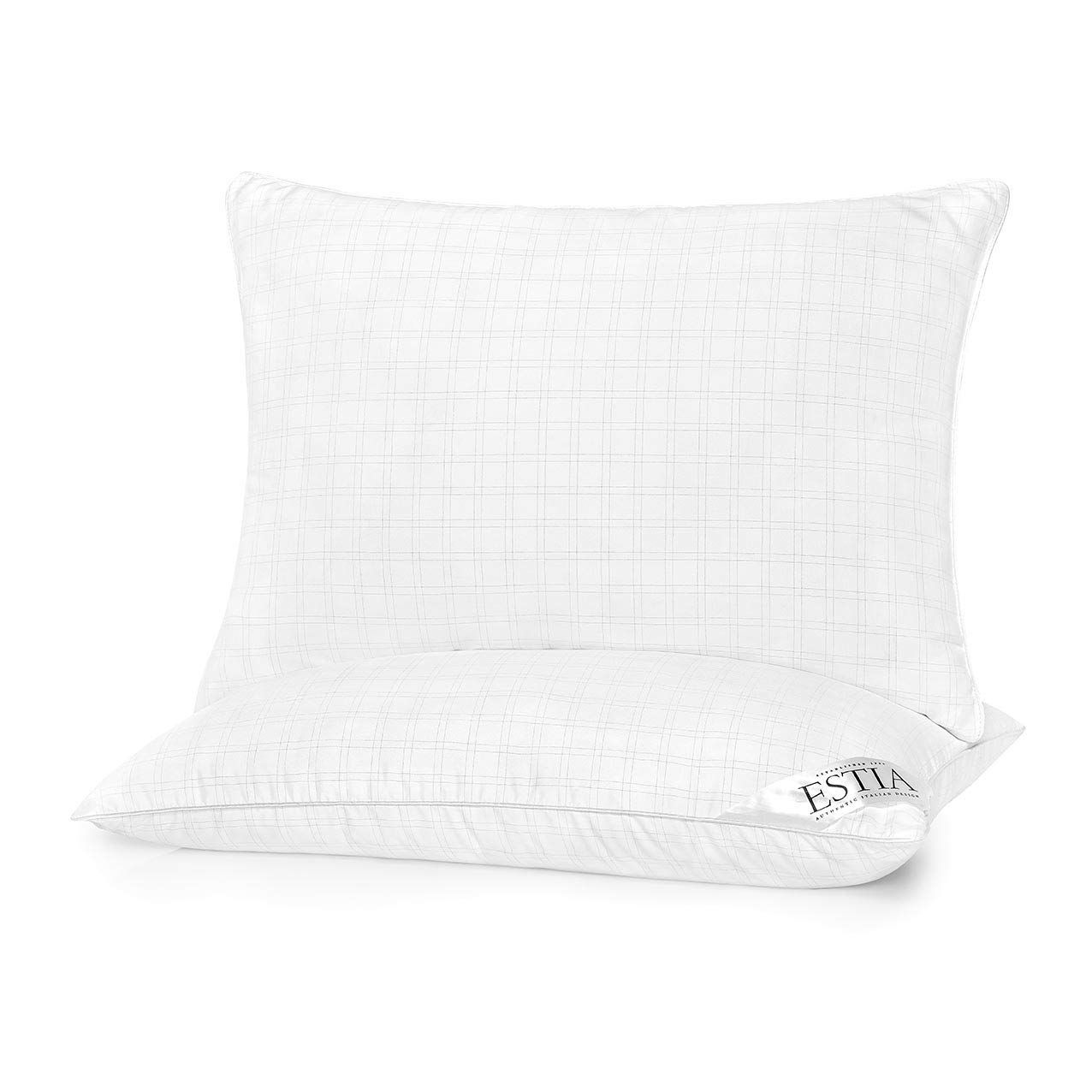 ESTIA Harmonia Down Alternative Bed Pillows Set of 2 - Medium Density Hypoallergenic Microfiber Pillows for Stomach, Side & Back Sleepers - Standard/Queen Size - Perfect for Hotels, Guest Rooms & Home Comfort