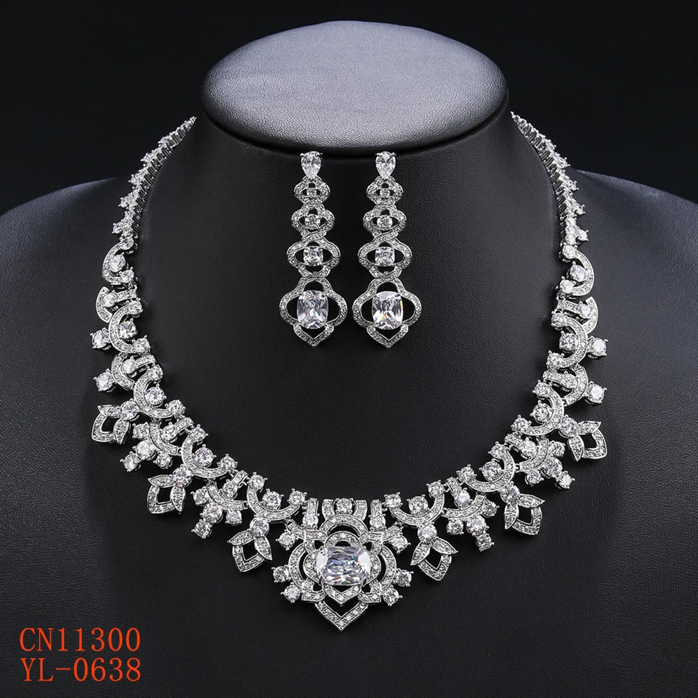 Luxury Cubic Zirconia Bridal Wedding Jewelry Set for Women - Elegant Necklace & Earrings Set CN11300 | Perfect for Weddings, Anniversaries, and Special Occasions