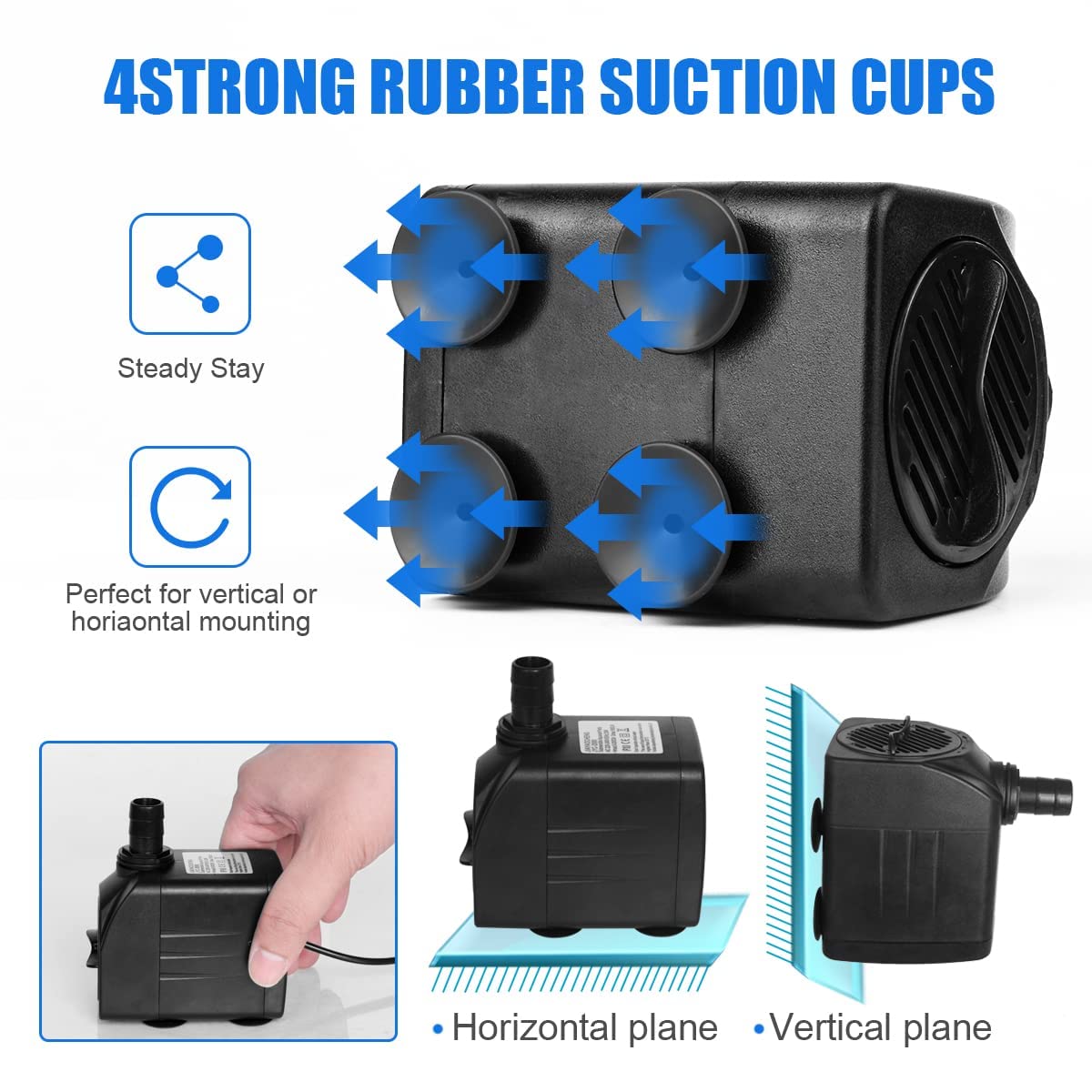 Flintronic Mini Water Pump, 10W 600L/H Submersible Aquarium Pump with 2 Nozzles, Max Height 1.25m, for Fish Tank, Pond Fountain & Hydroponics - EU Plug (Perfect for Small Aquariums, Indoor Water Features & Garden Decor)