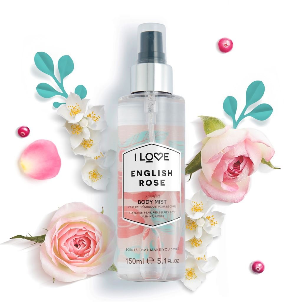 I Love English Rose Scented Body Mist - Floral Fragrance Spray with Natural Extracts | Long Lasting Jasmine & Rose Perfume Mist (5.1 oz) | Perfect for Daily Use, Date Nights & Gift Giving