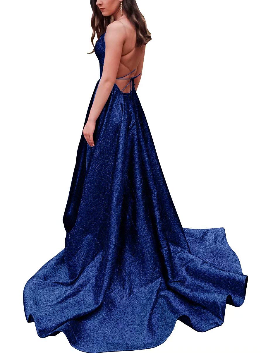 JASY Women's Sparkly Spaghetti Strap Backless Long Prom Dresses with Pockets - Elegant Evening Gown for Homecoming, Party, Wedding & Special Occasions