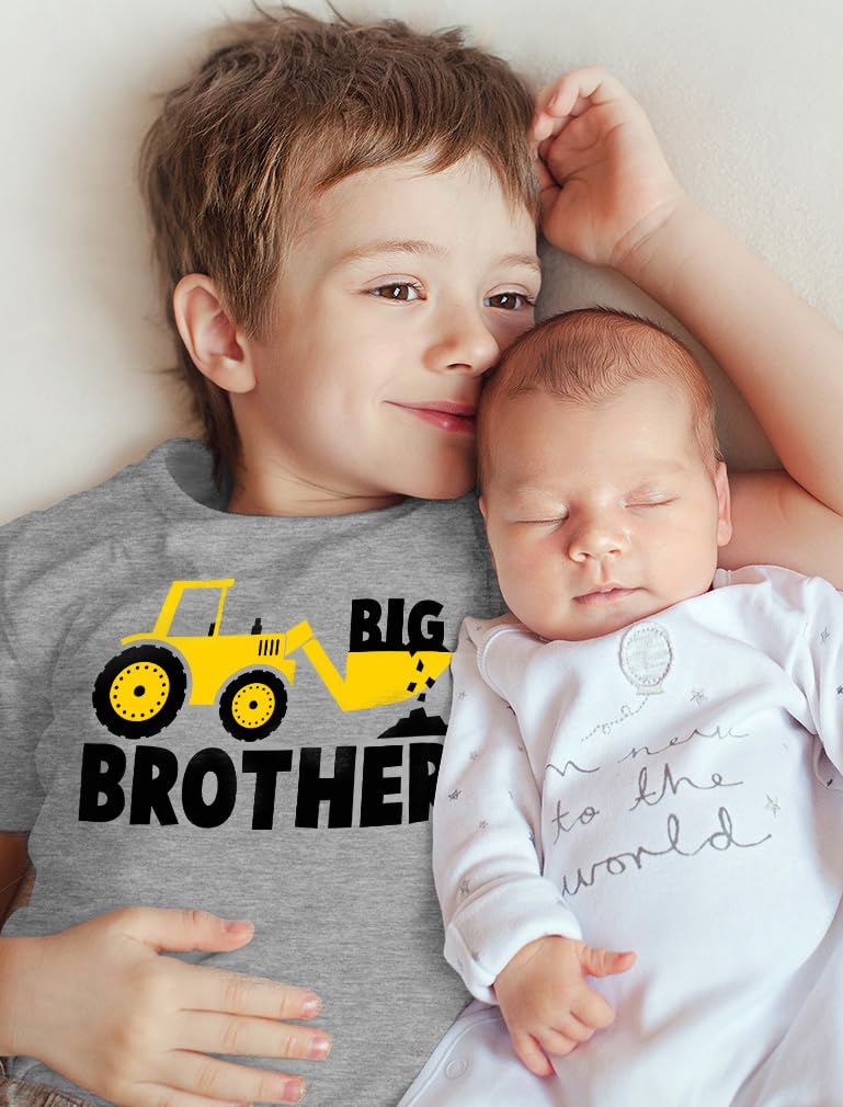 Funny Construction Tractor Big Brother T-Shirt - Cute Pregnancy Announcement Gift for Toddler Boys & Siblings - Soft Cotton Kids Tee for Baby Reveal Parties & Family Photos
