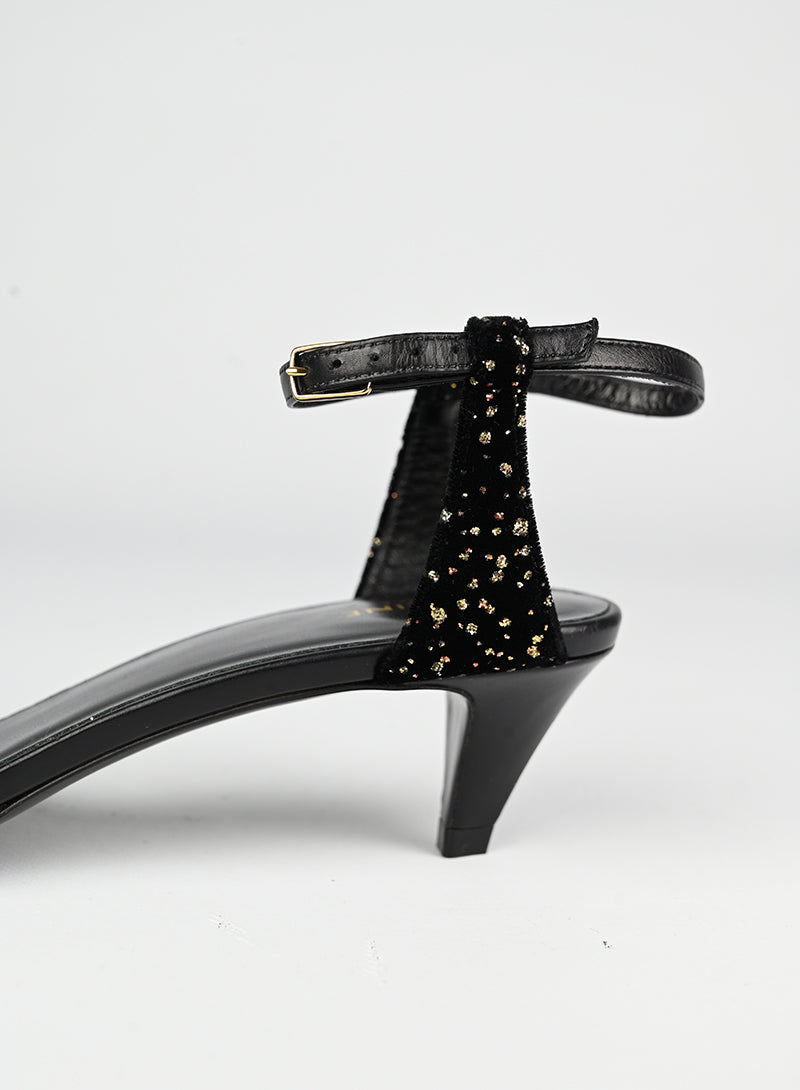 Celine Black Velvet Sandals Size 37.5 - Elegant Women's Dress Sandals for Parties, Weddings & Evening Events